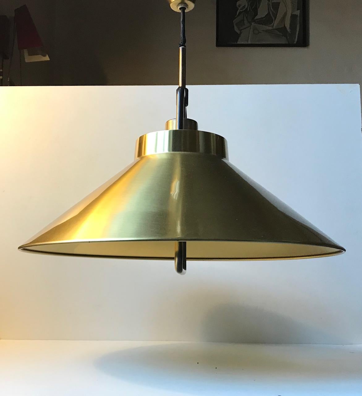 Scandinavian Modern Danish Modern Rise and Fall Brass Pendant Lamp by Fritz Schlegel for Lyfa, 1960s