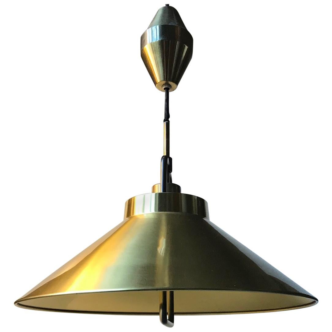 Danish Modern Rise and Fall Brass Pendant Lamp by Fritz Schlegel for Lyfa, 1960s