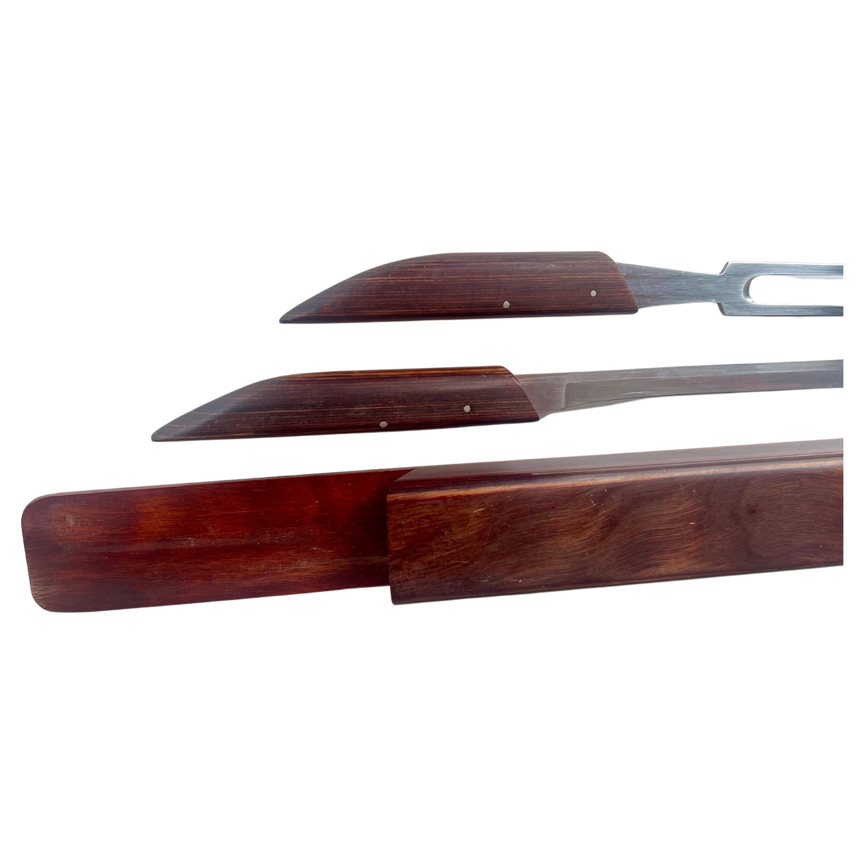 American Danish Modern Robeson ShurEdge Self Sharpening Knife Carving Set Rosewood For Sale
