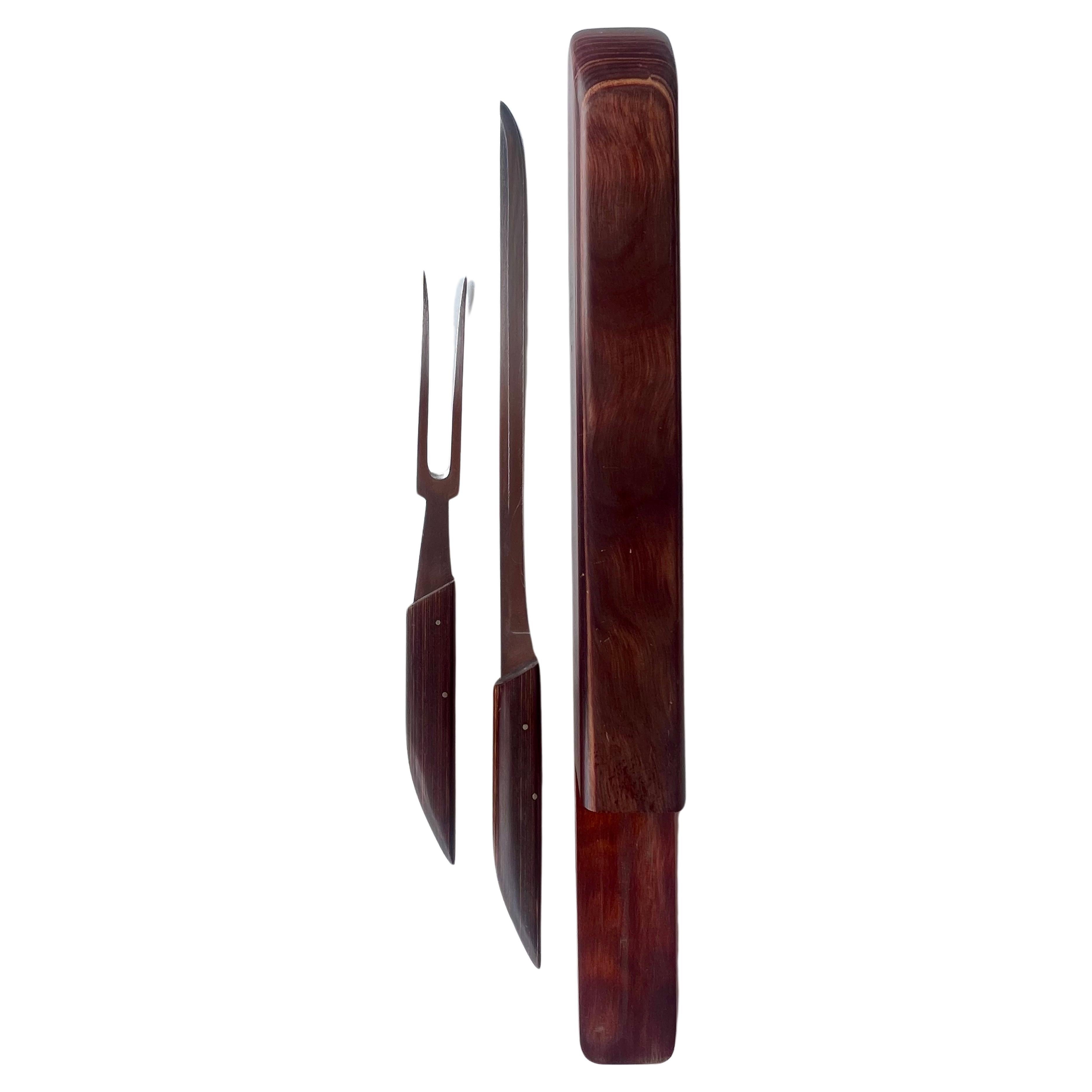 Danish Modern Robeson ShurEdge Self Sharpening Knife Carving Set Rosewood For Sale
