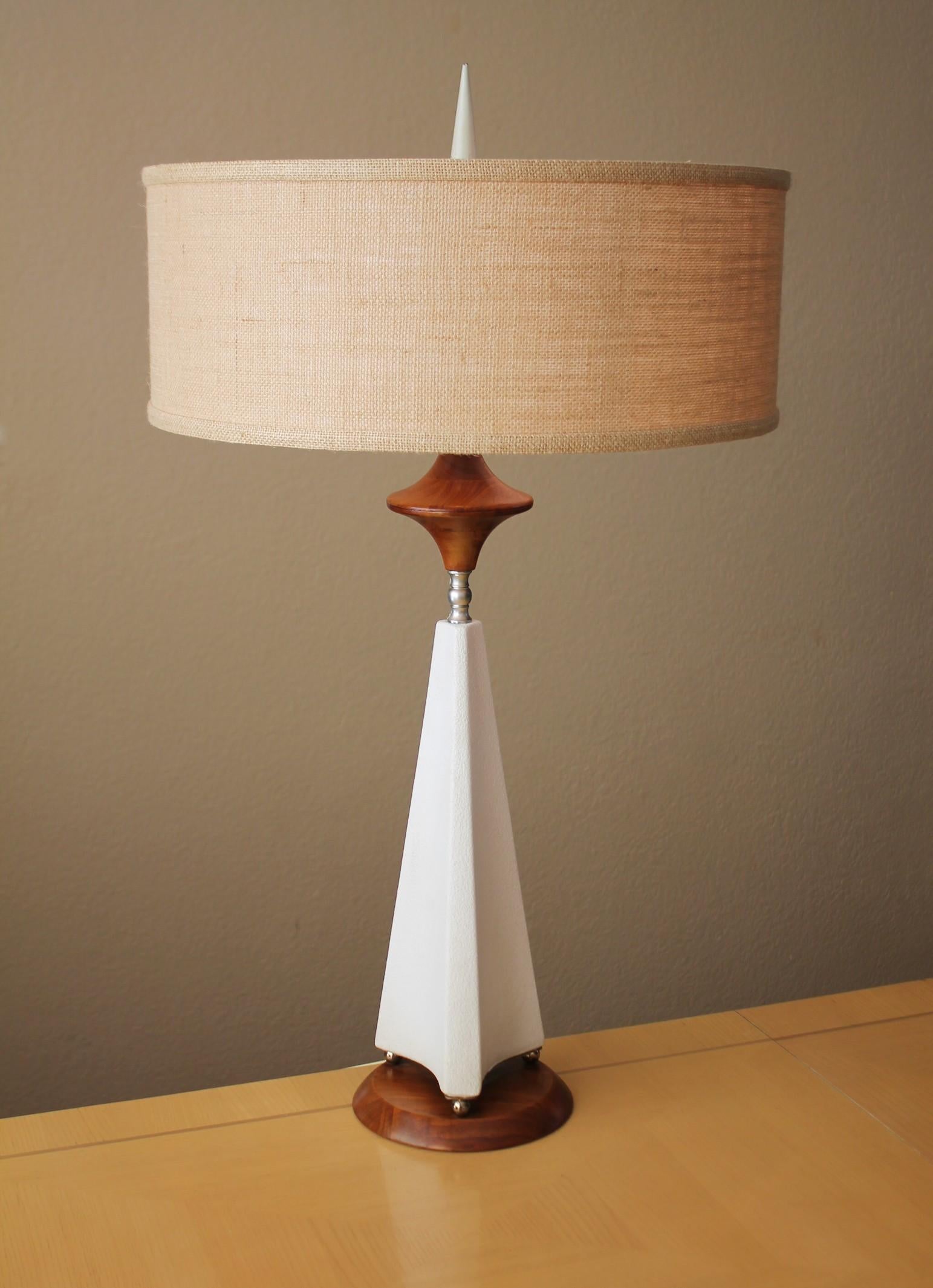 Danish Modern Rocket Table Lamp Svend Aage Holm Sorensen Teak Plaster Brass 50s  For Sale 3