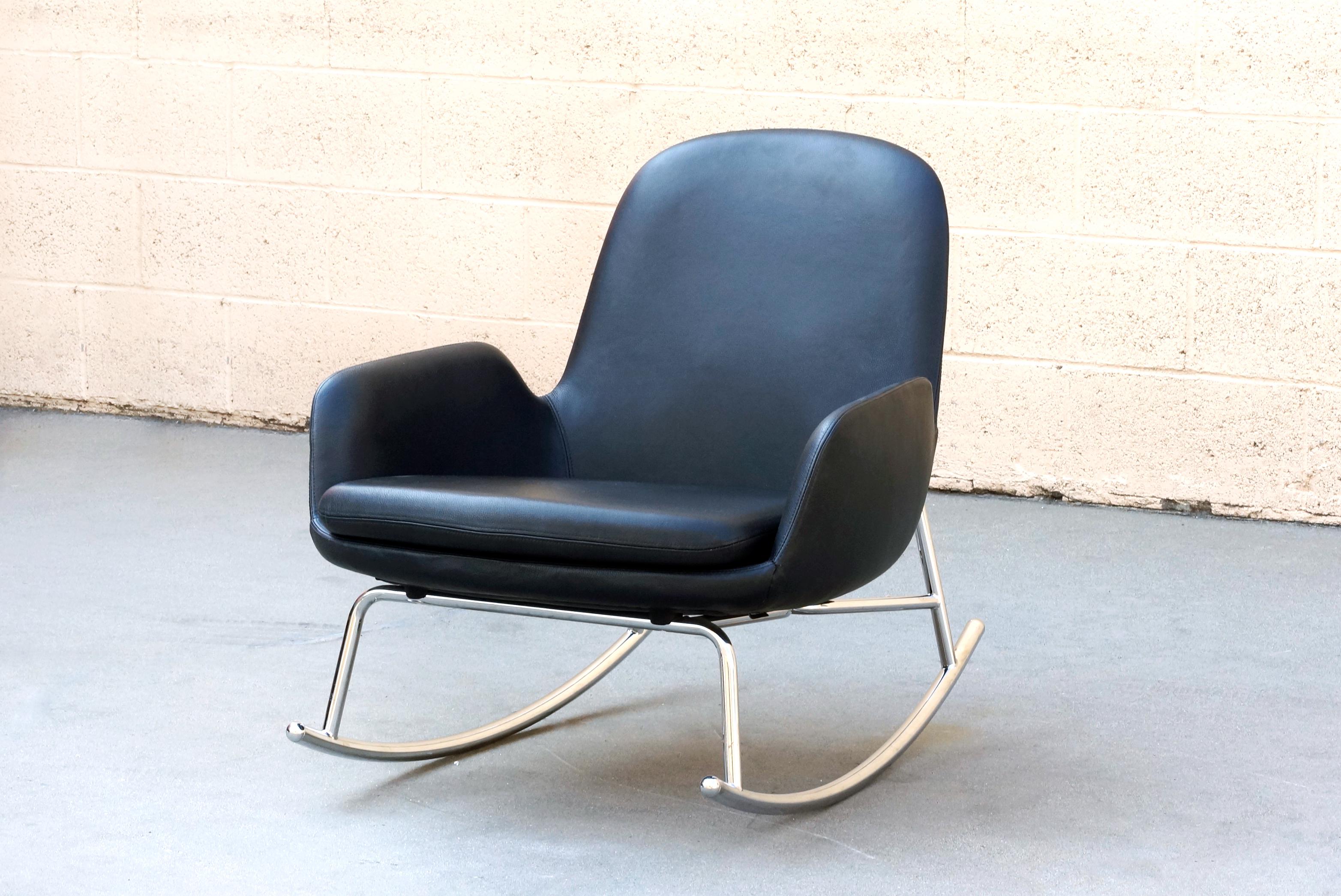 Leather and chrome modern rocking chair, 