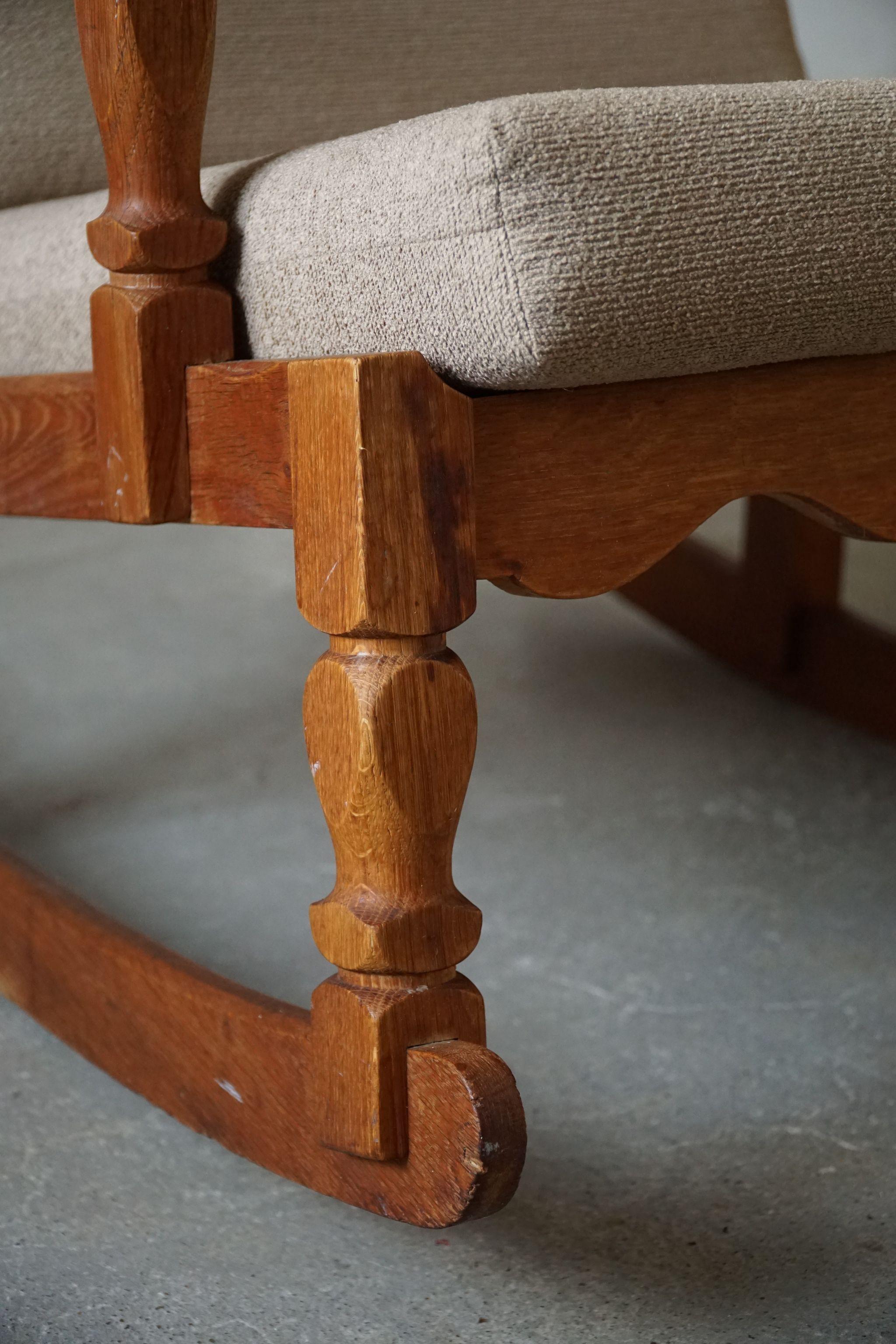 Danish Modern Rocking Chair in Solid Oak, Reupholstered, Henning Kjærnulf, 1950s 7