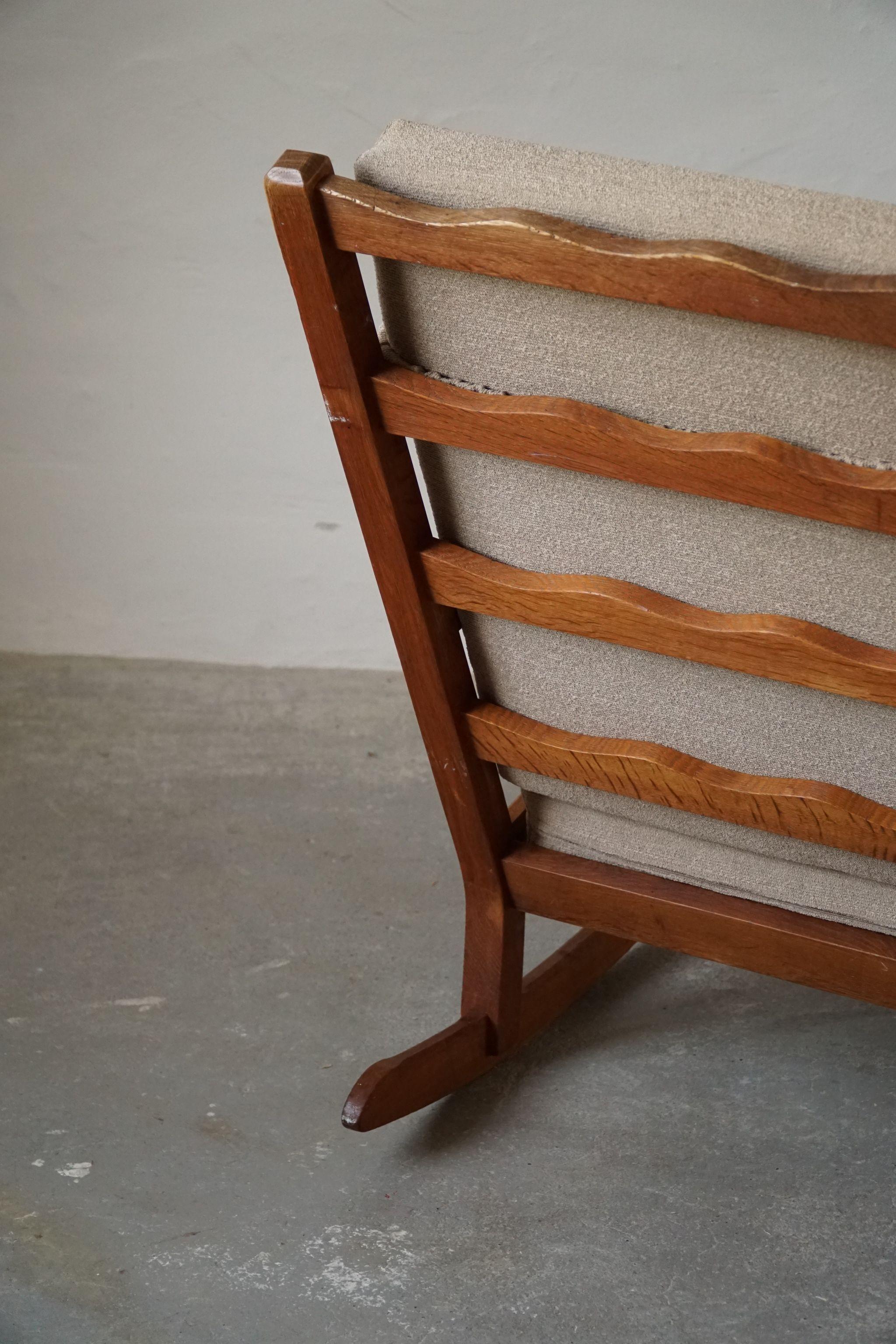 Danish Modern Rocking Chair in Solid Oak, Reupholstered, Henning Kjærnulf, 1950s 9