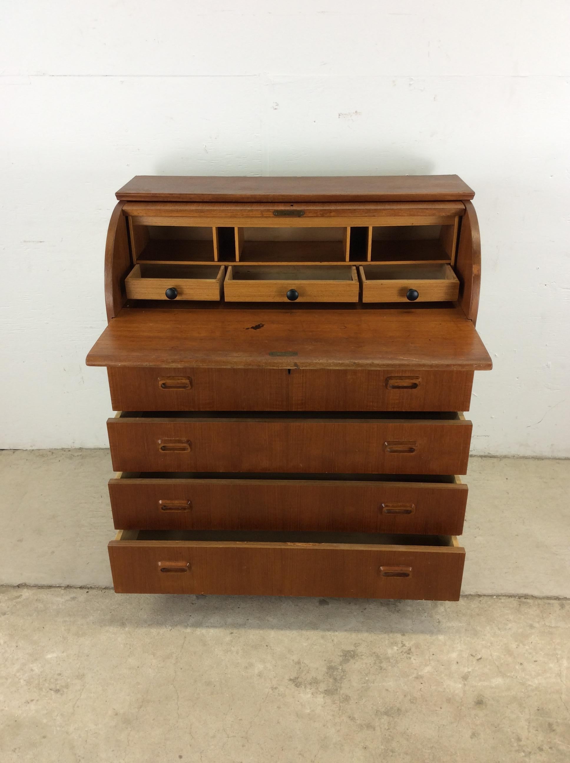 Danish Modern Roll Top Desk with 7 Drawers For Sale 5