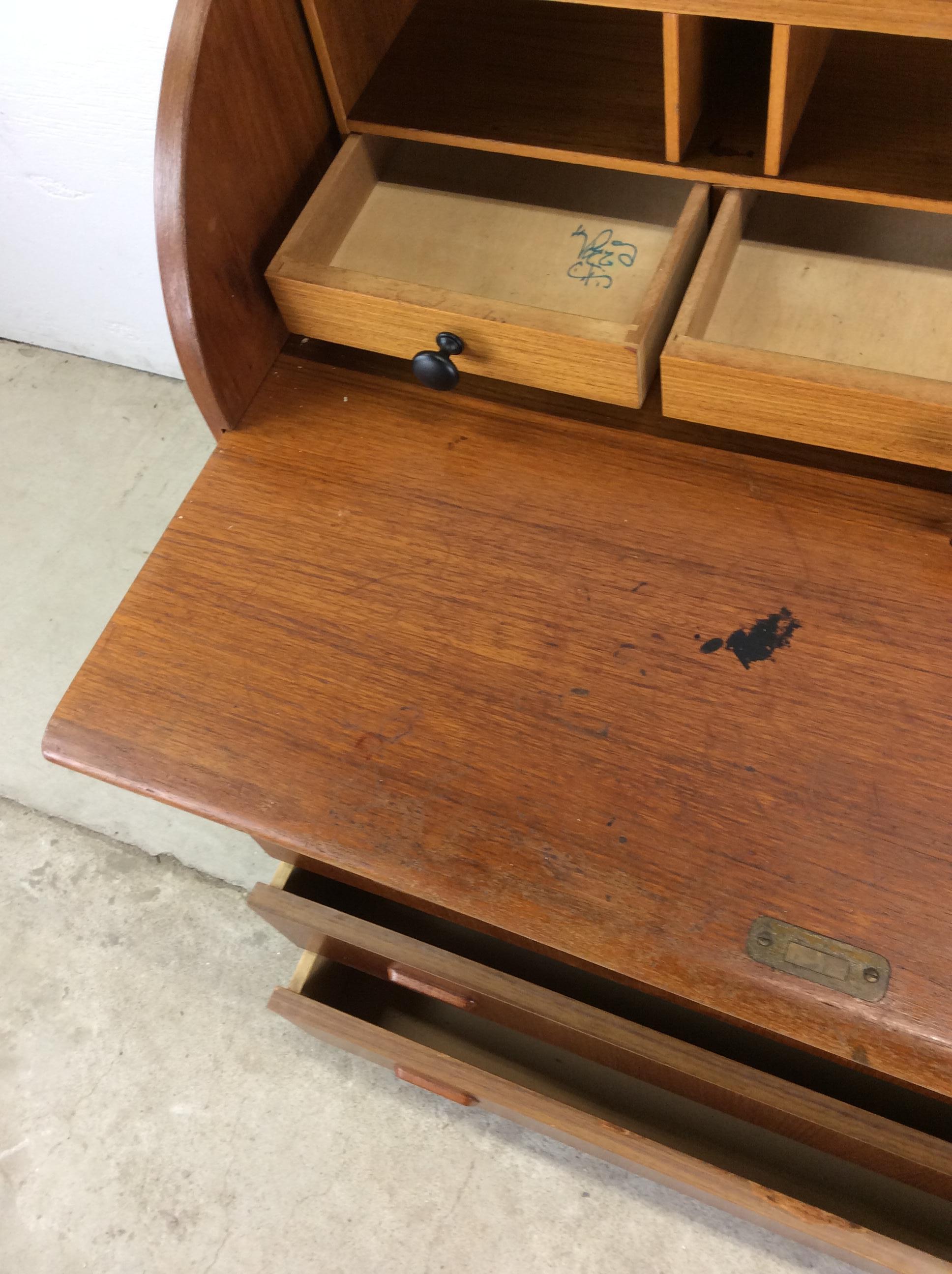 Danish Modern Roll Top Desk with 7 Drawers For Sale 6