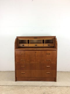 Danish Modern Roll Top Desk with 7 Drawers