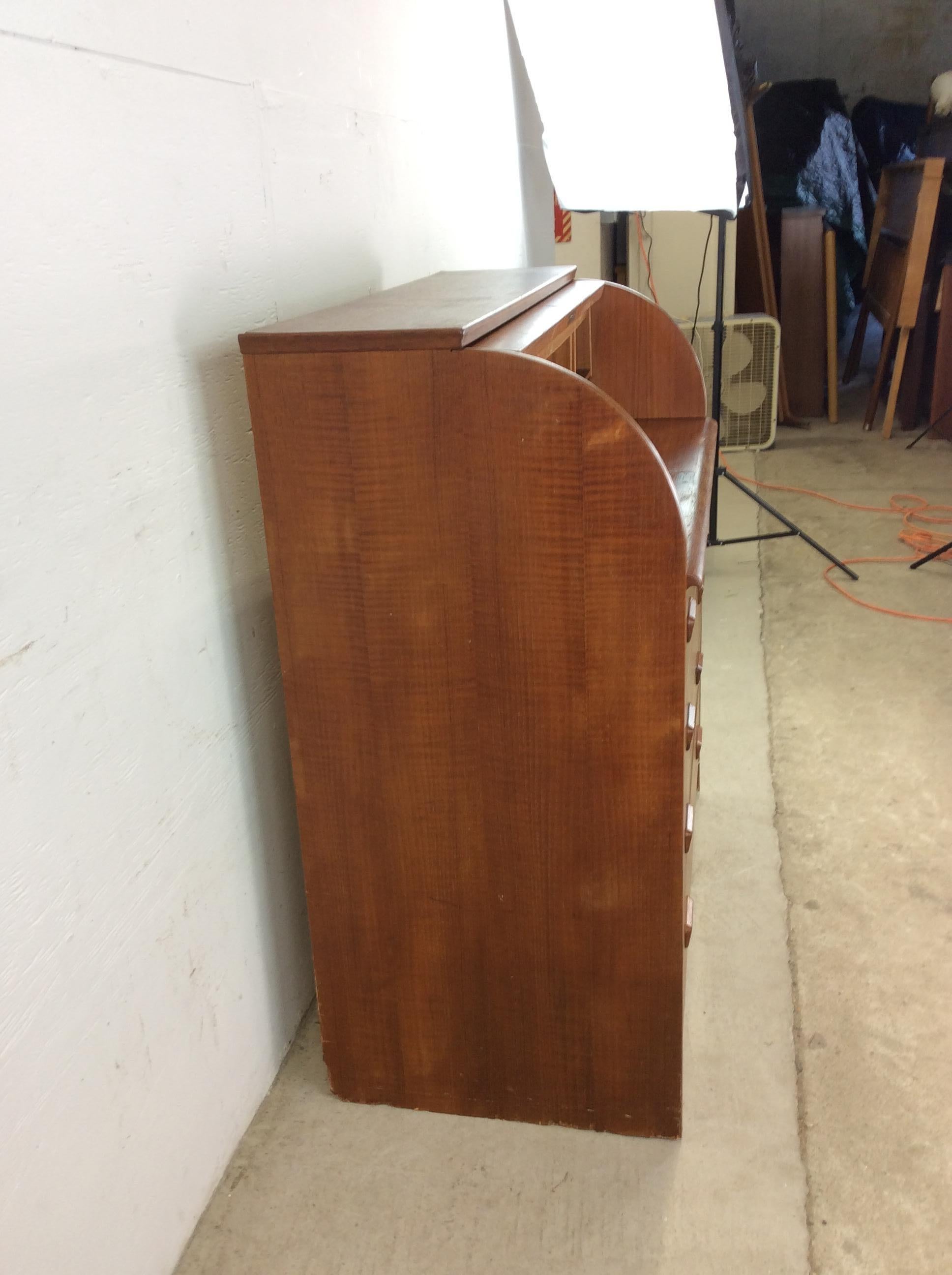 Danish Modern Roll Top Desk with 7 Drawers In Fair Condition For Sale In Freehold, NJ