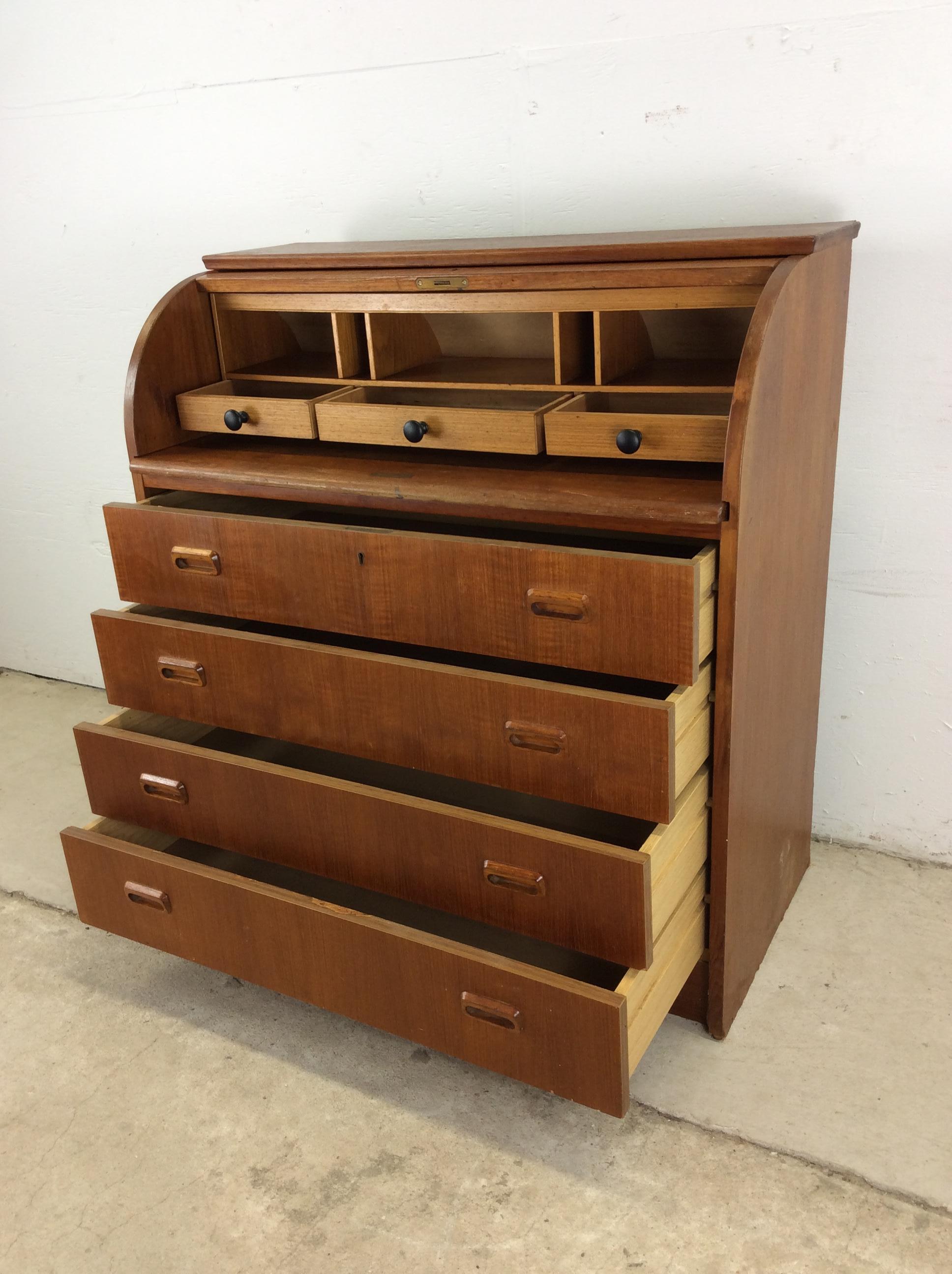 Danish Modern Roll Top Desk with 7 Drawers For Sale 1