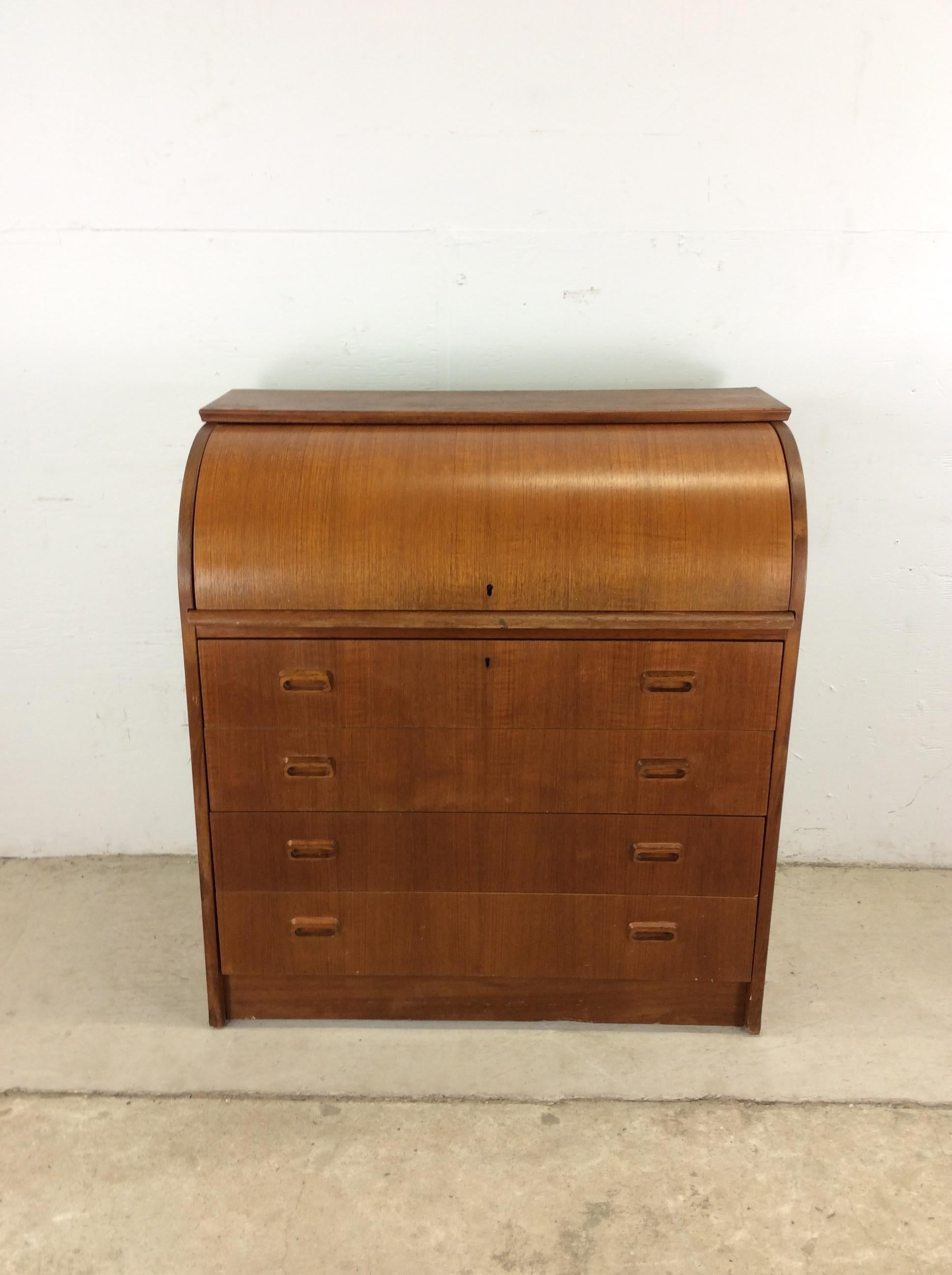 Danish Modern Roll Top Desk with 7 Drawers For Sale 2