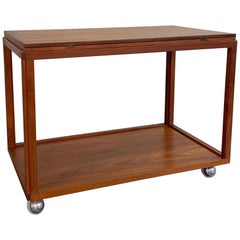 Danish Modern Rolling Teak Extension Serving Table Cart