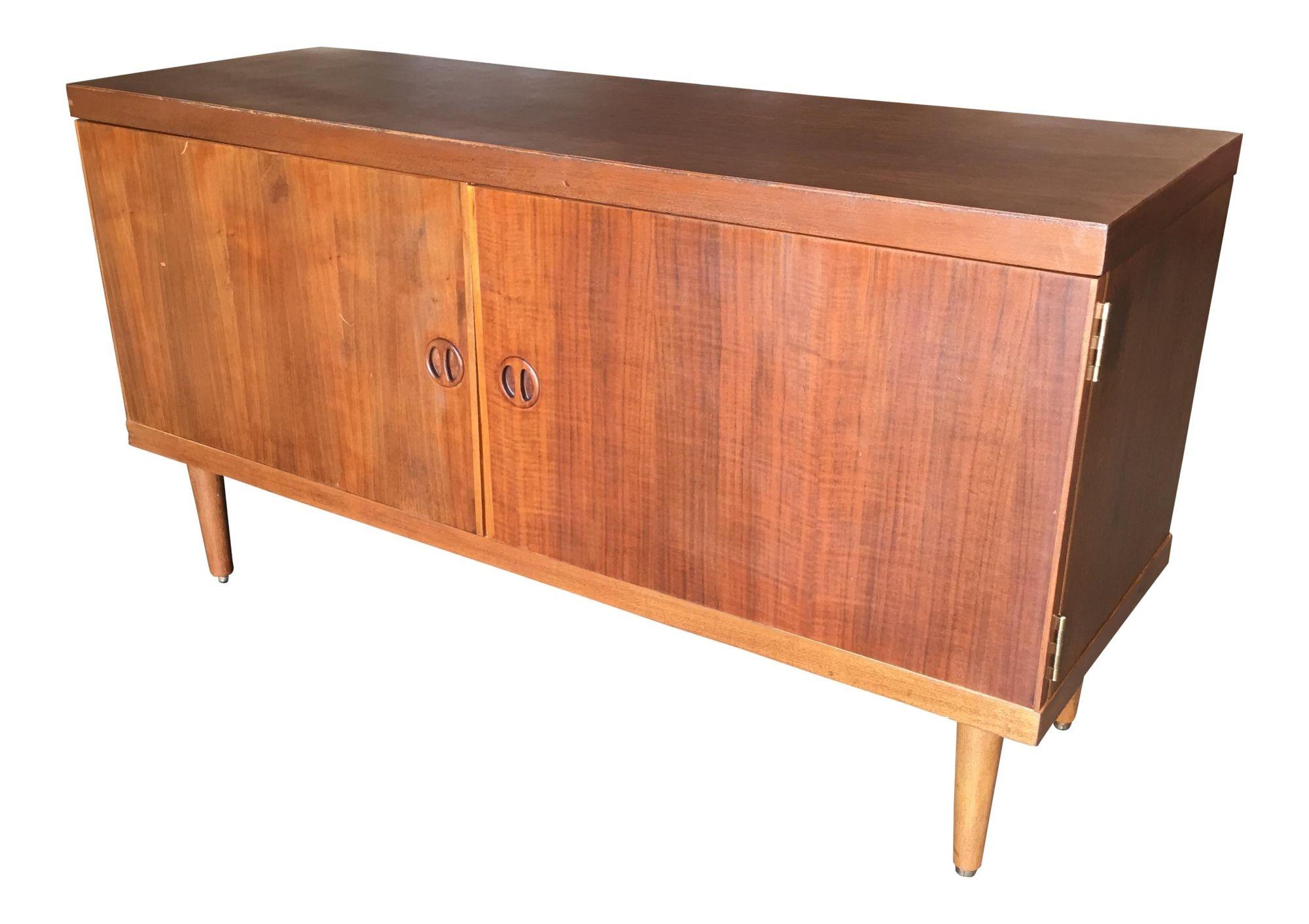 Mid-Century Modern Danish Modern Rose Stained Credenza Cabinet with Sculpted Pig Nose Pulls For Sale