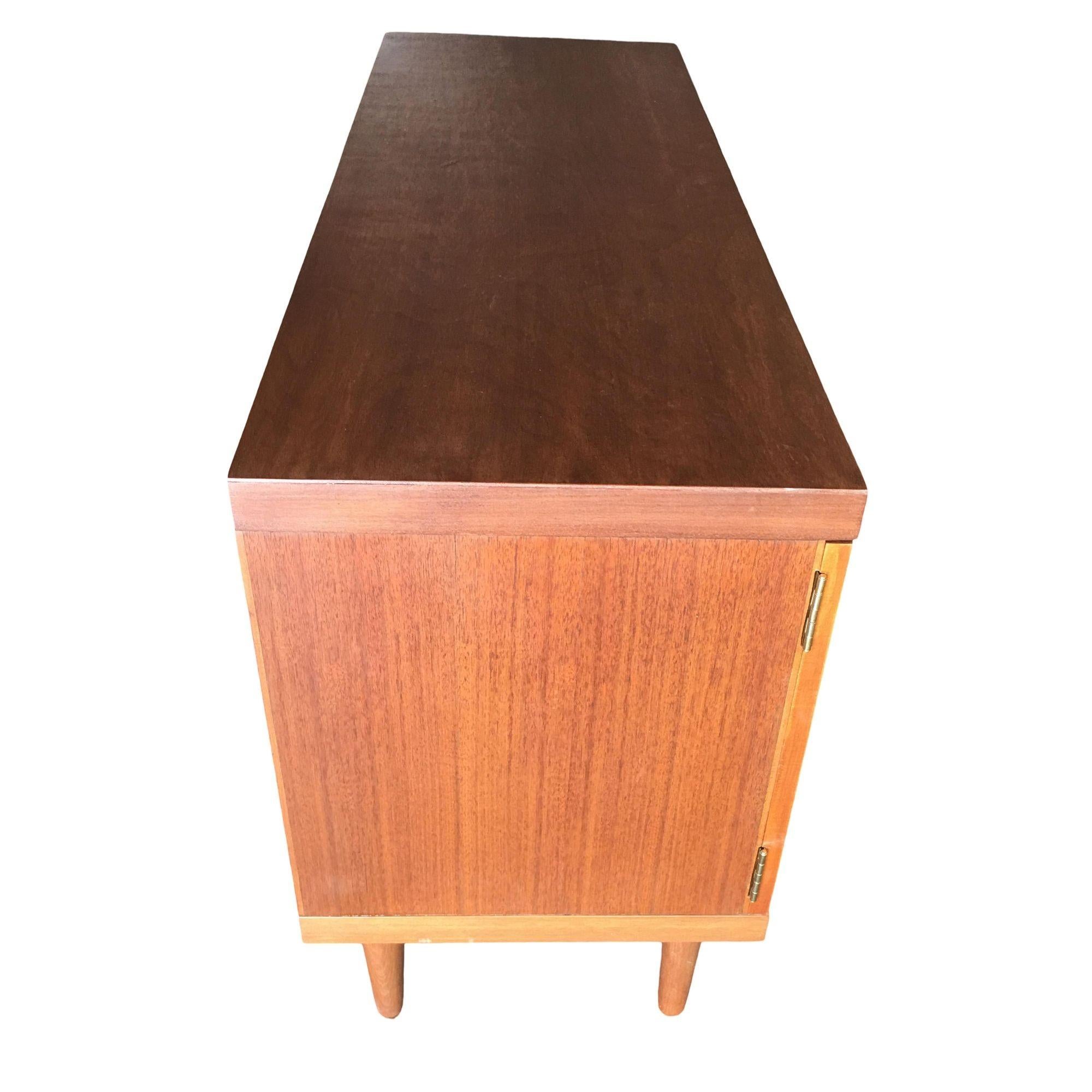 Mid-Century Modern Danish Modern Rose Stained Credenza Cabinet with Sculpted Pig Nose Pulls For Sale