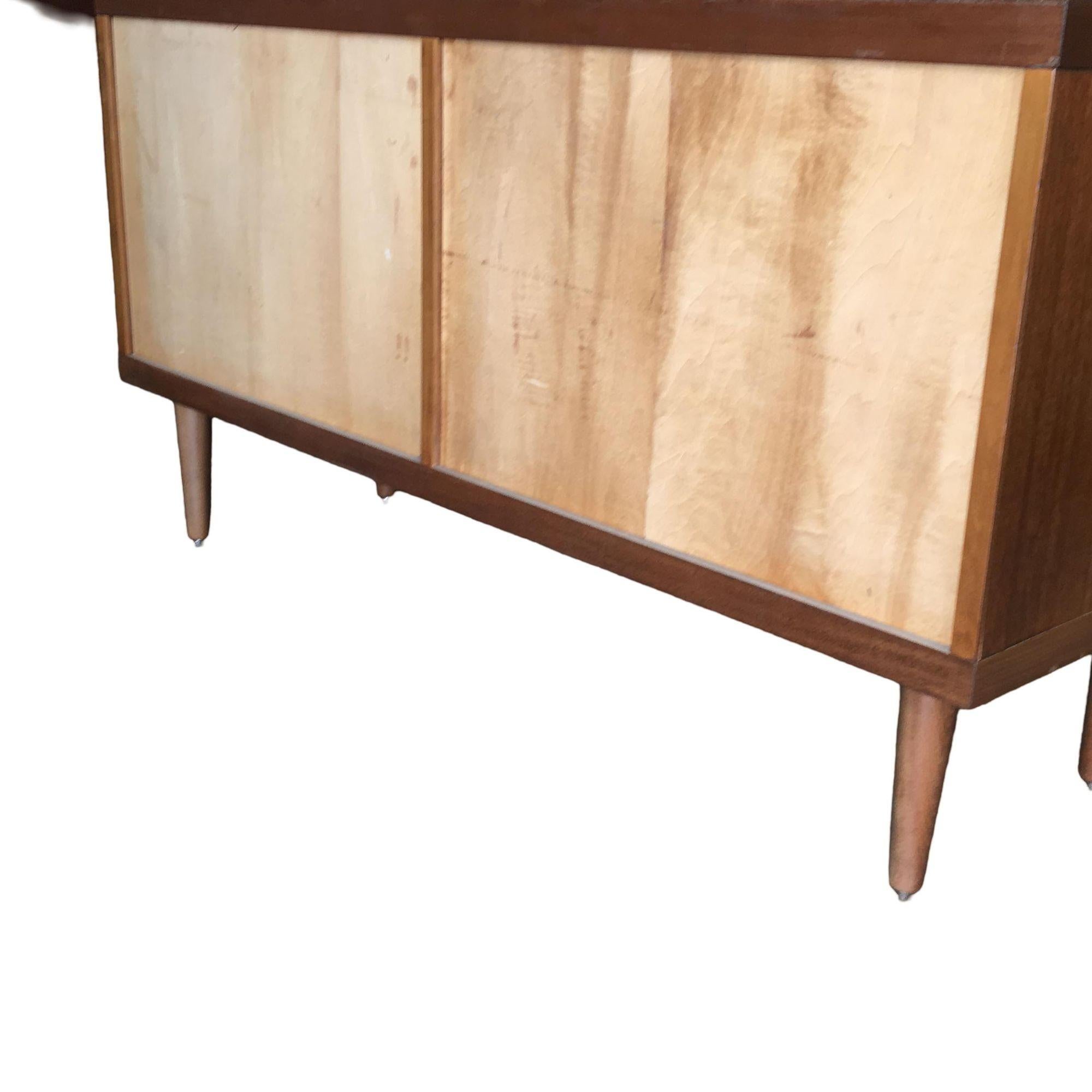 American Danish Modern Rose Stained Credenza Cabinet with Sculpted Pig Nose Pulls For Sale