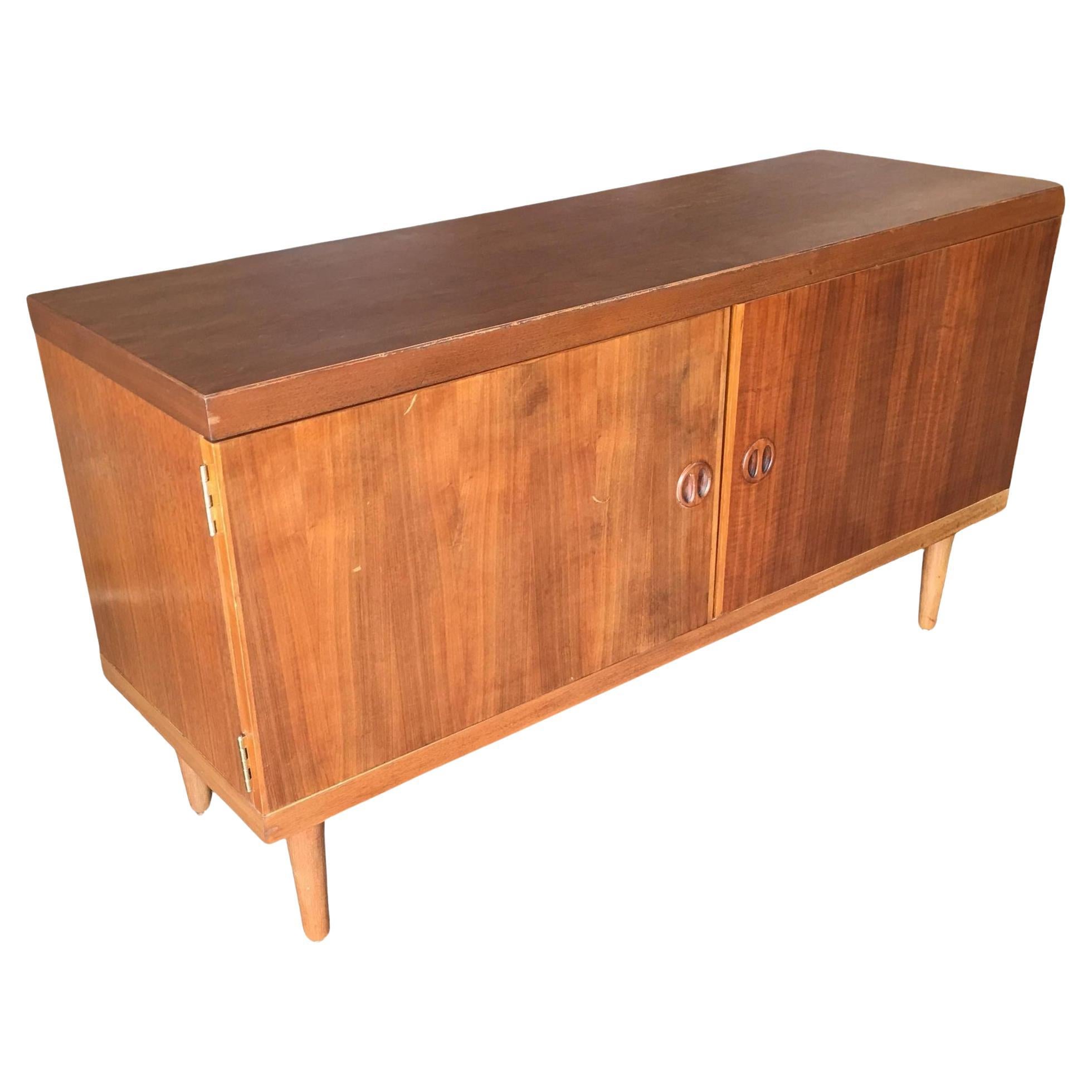 Danish Modern Rose Stained Credenza Cabinet with Sculpted Pig Nose Pulls For Sale