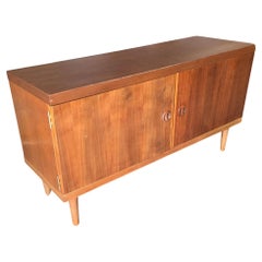 Used Danish Modern Rose Stained Credenza Cabinet with Sculpted Pig Nose Pulls