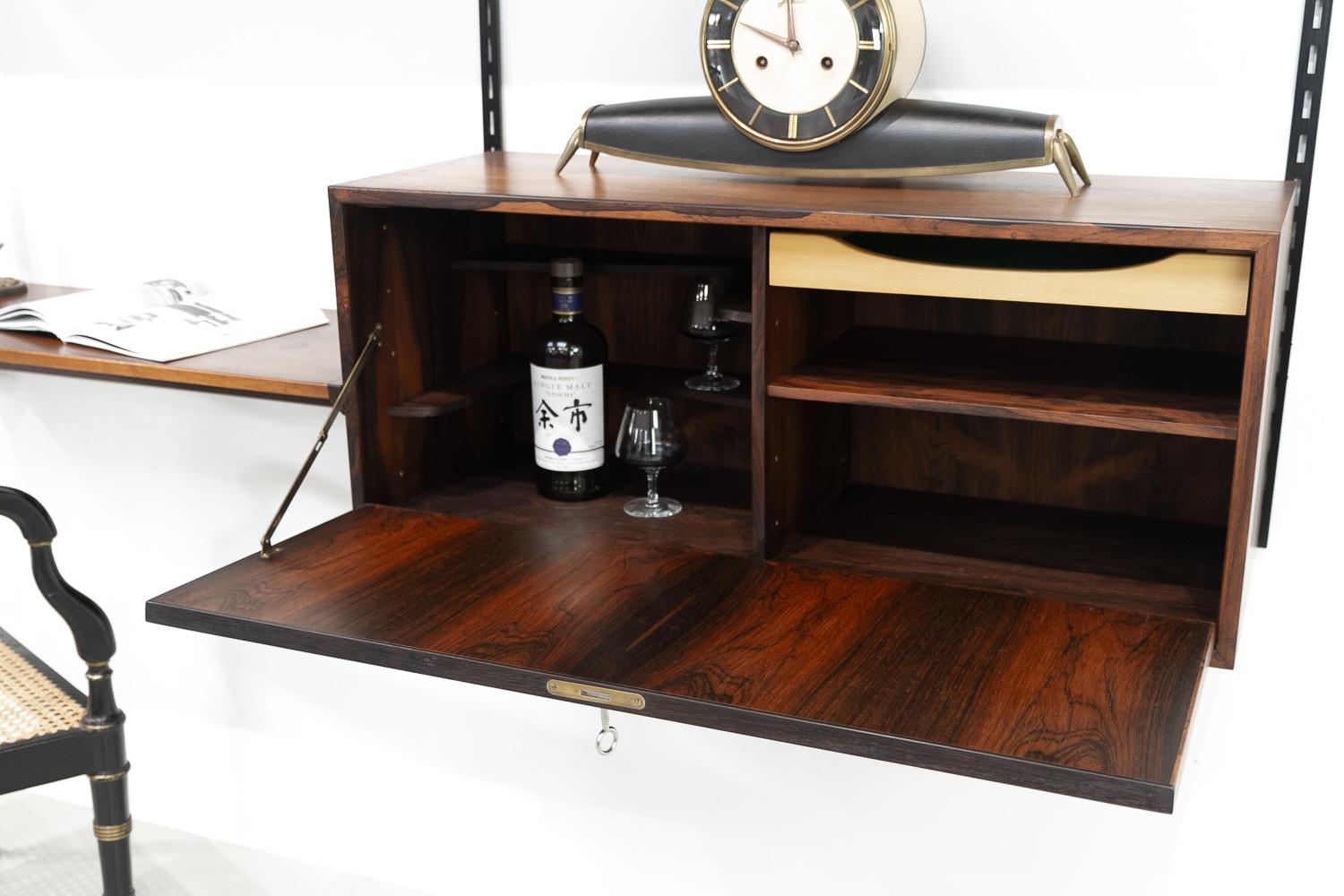 Danish Modern Rosewood 3-Bay Wall Unit by Kai Kristiansen for FM, 1960s For Sale 11