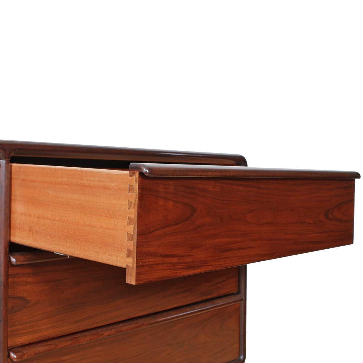 Mid-Century Modern Danish Modern Rosewood 6-Drawer Dresser w. Sculpted Pulls by Kibaek For Sale