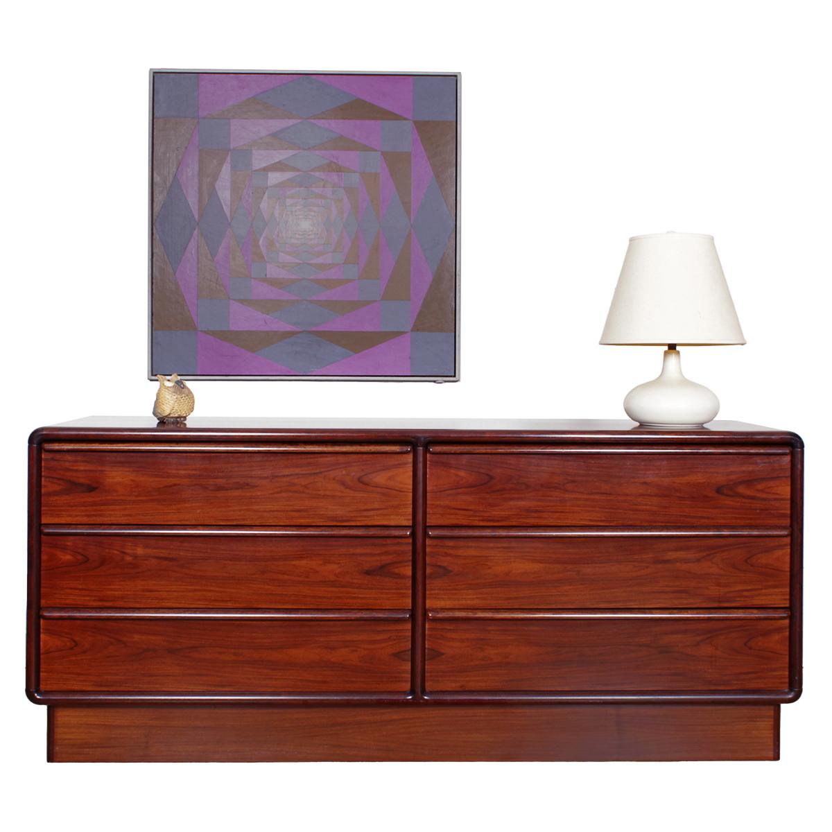 Danish Modern Rosewood 6-Drawer Dresser w. Sculpted Pulls by Kibaek For Sale 1