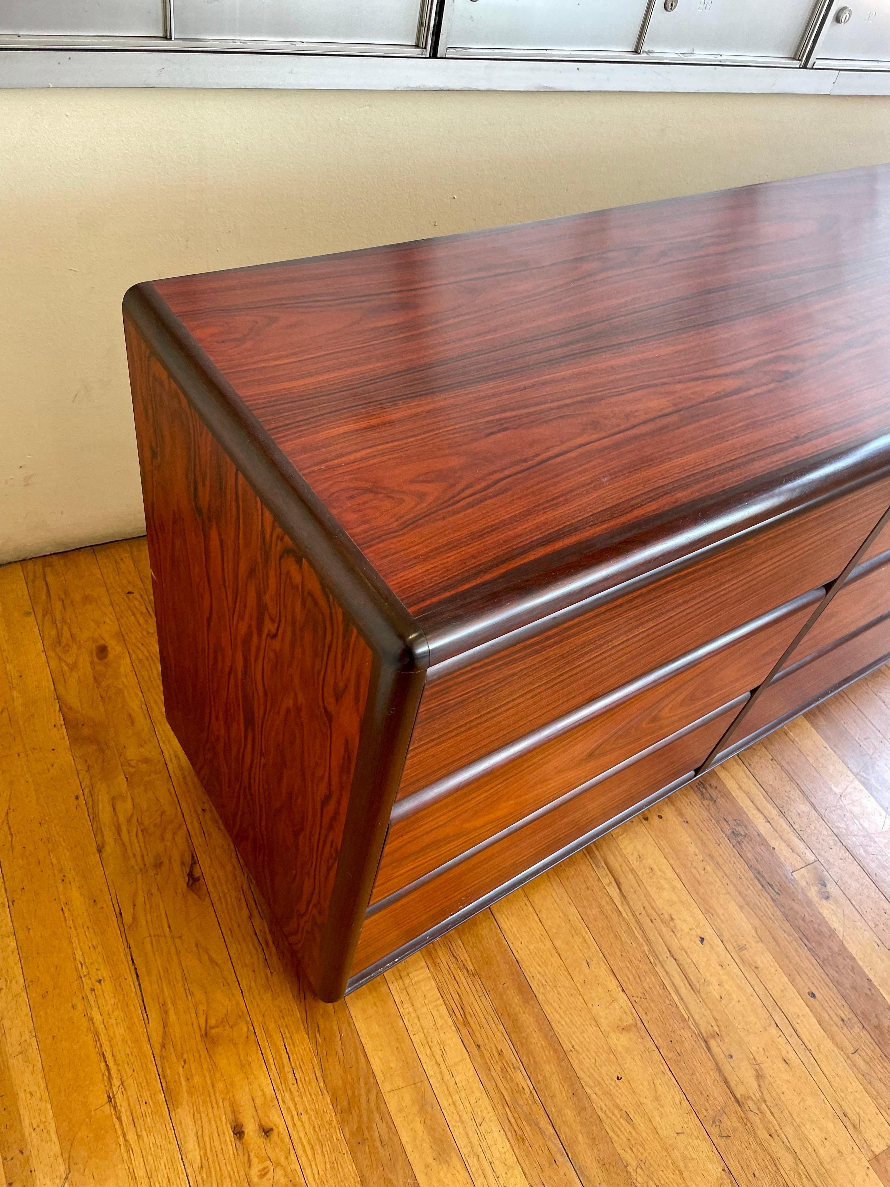 20th Century Danish Modern Rosewood 9 Drawer Dresser