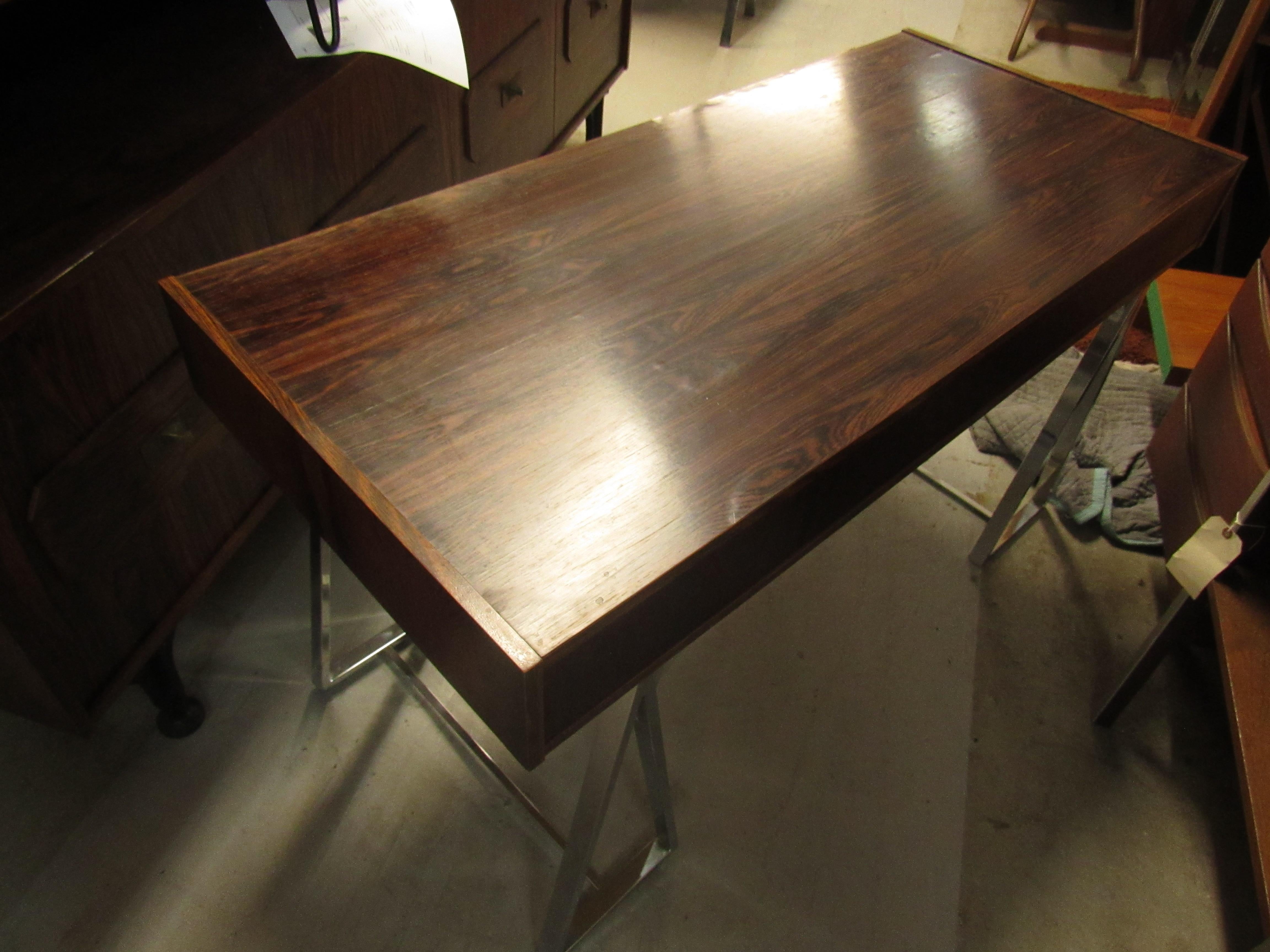 Danish Modern Rosewood and Chrome Campaign Desk 8