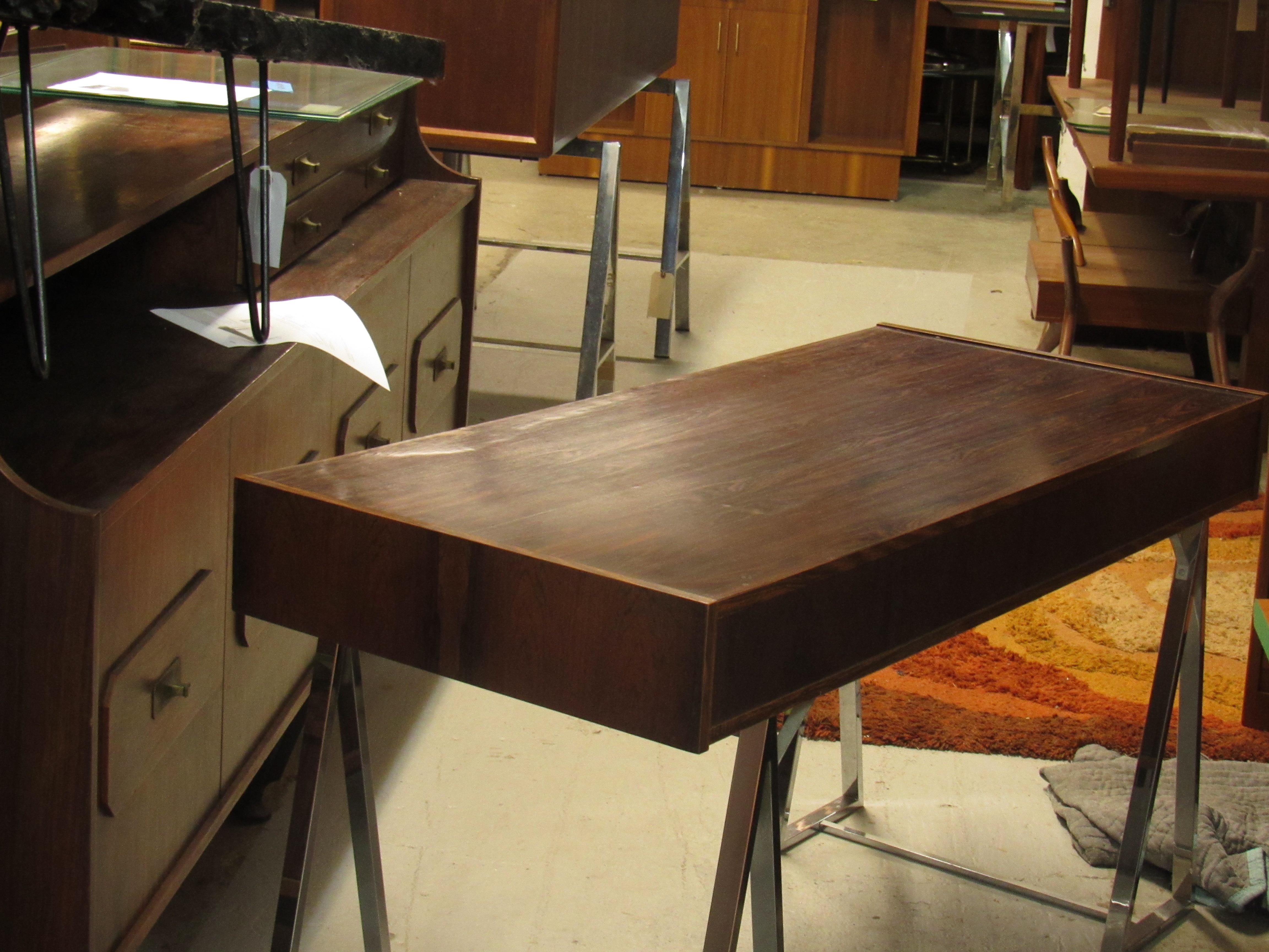 Danish Modern Rosewood and Chrome Campaign Desk 9