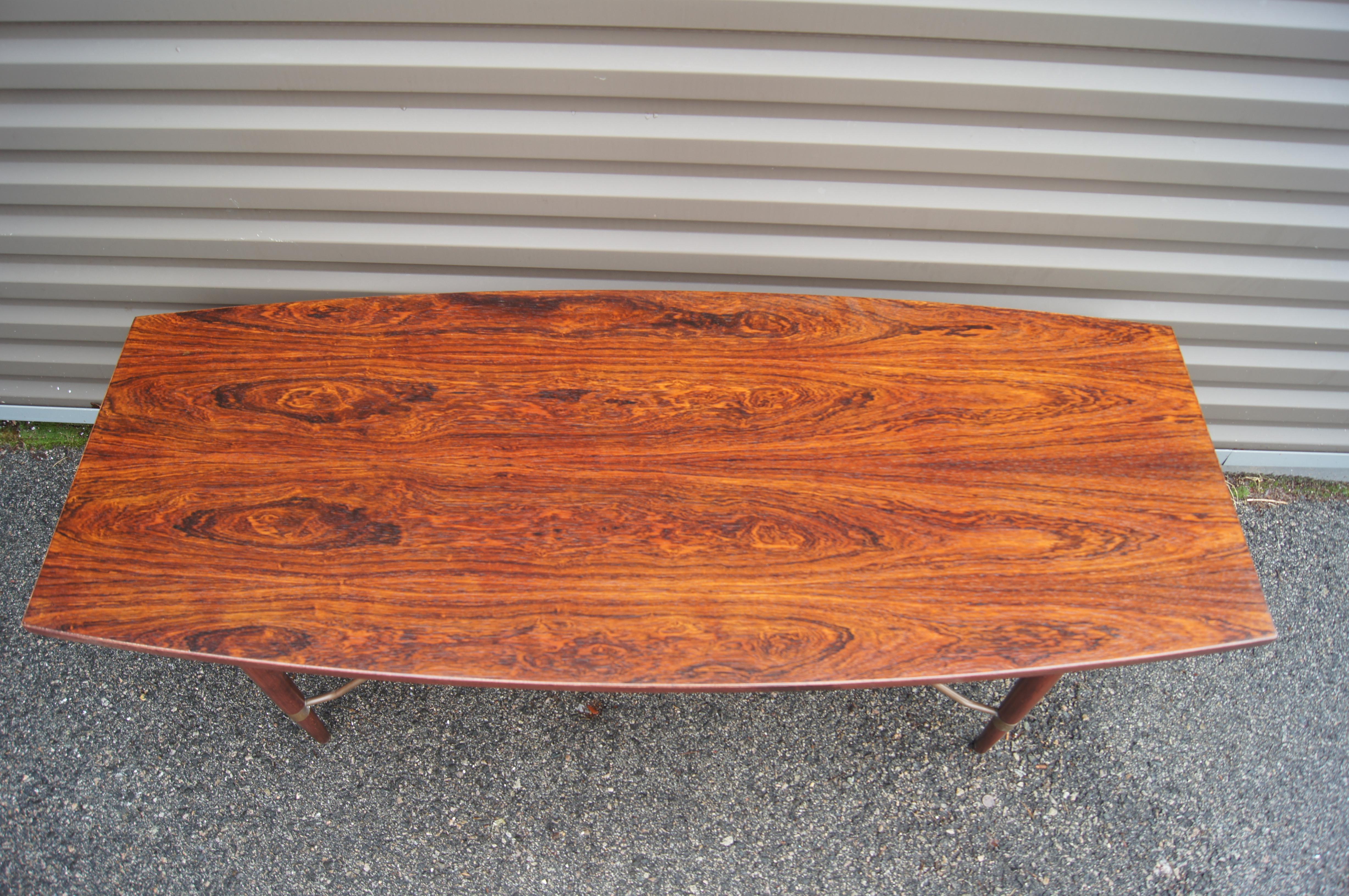 Scandinavian Modern Danish Modern Rosewood and Copper Coffee Table For Sale
