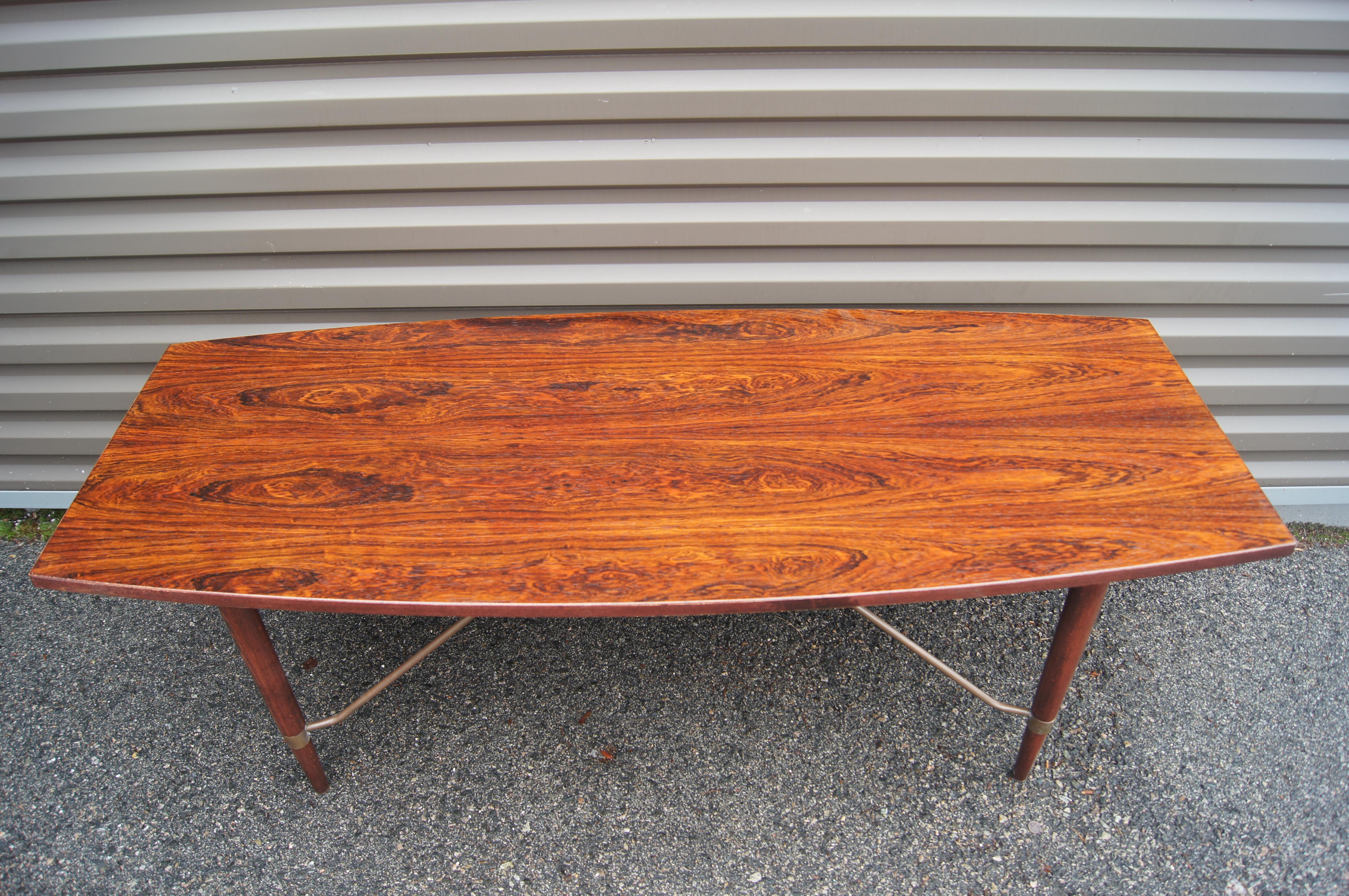 Veneer Danish Modern Rosewood and Copper Coffee Table For Sale