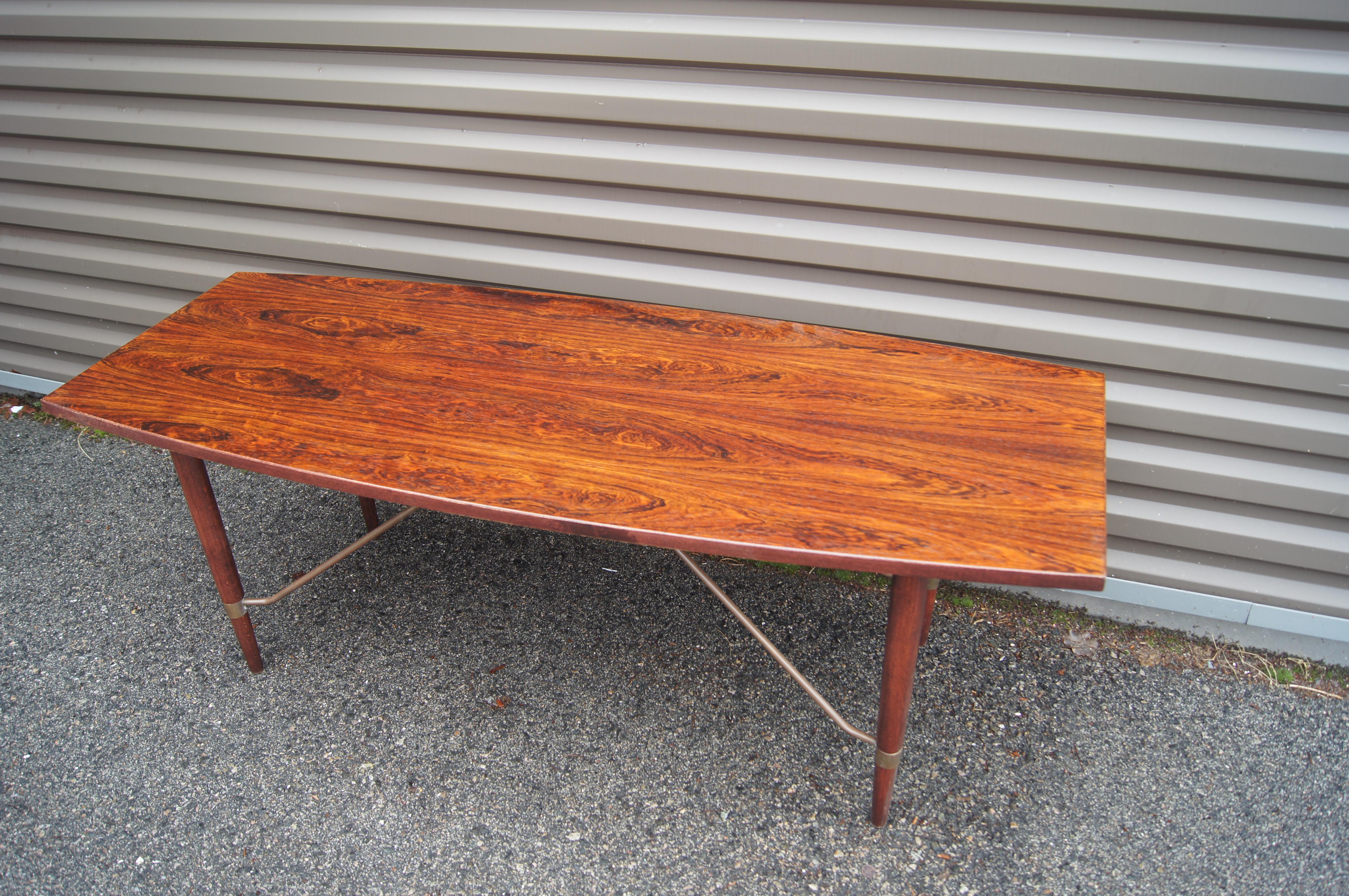Danish Modern Rosewood and Copper Coffee Table In Good Condition For Sale In Dorchester, MA