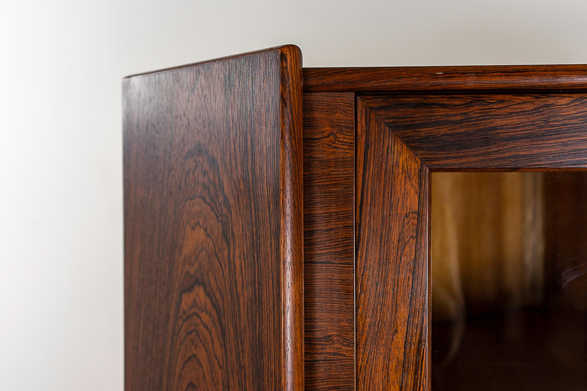 Veneer Danish Modern Rosewood and Glass Corner Cabinet