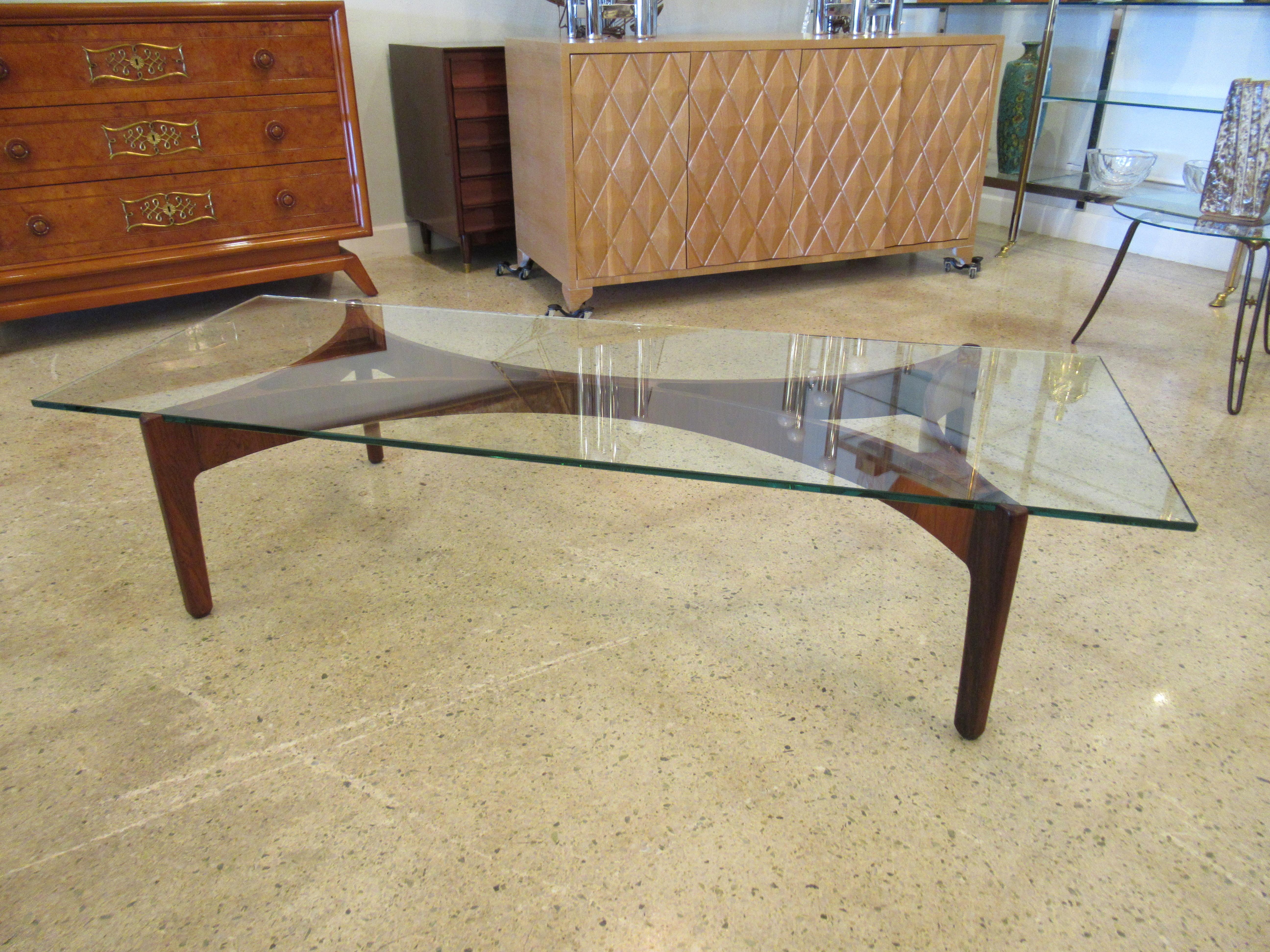 Mid-20th Century Danish Modern Rosewood and Glass Top Low Table For Sale