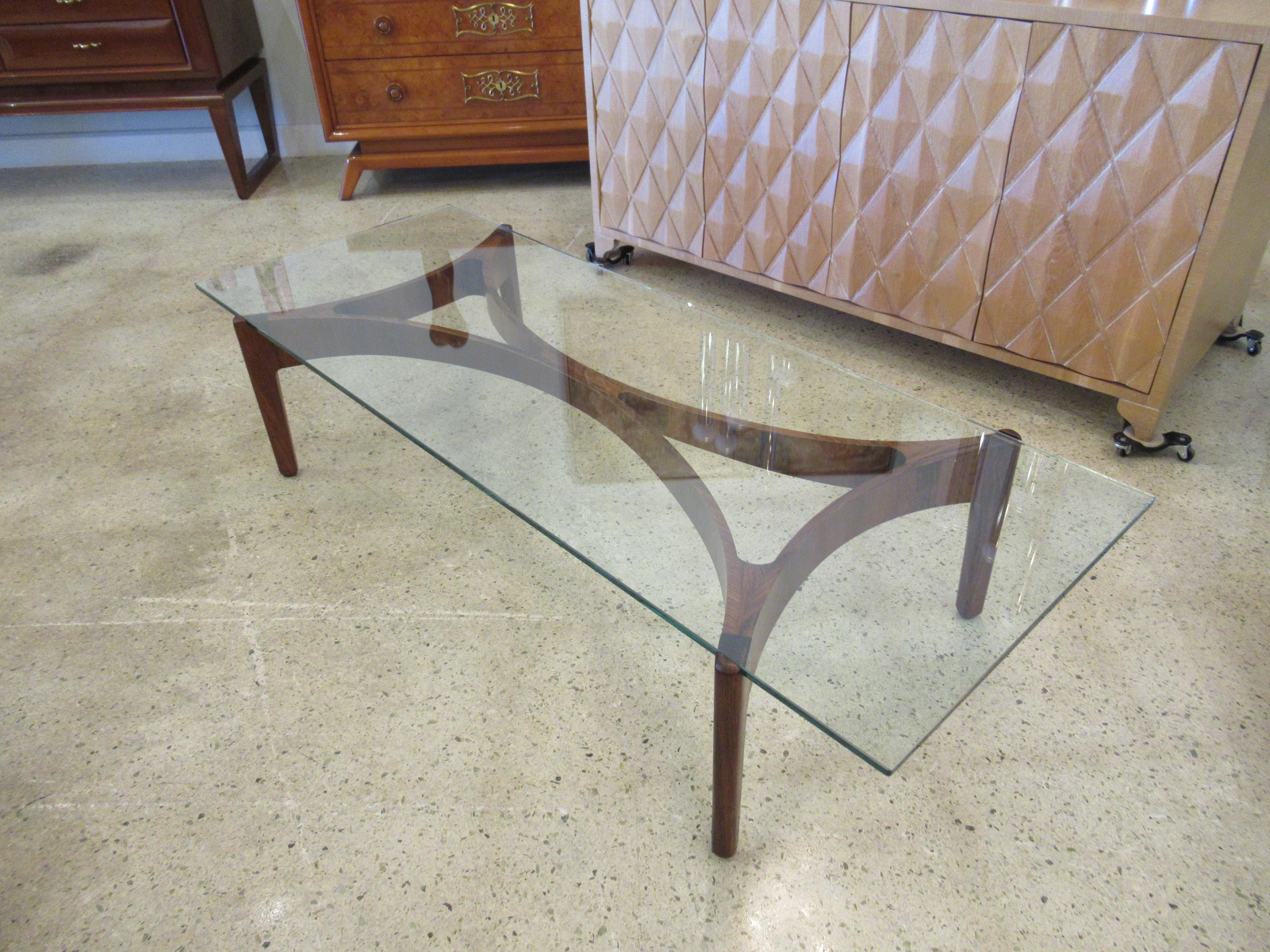 Danish Modern Rosewood and Glass Top Low Table For Sale 2