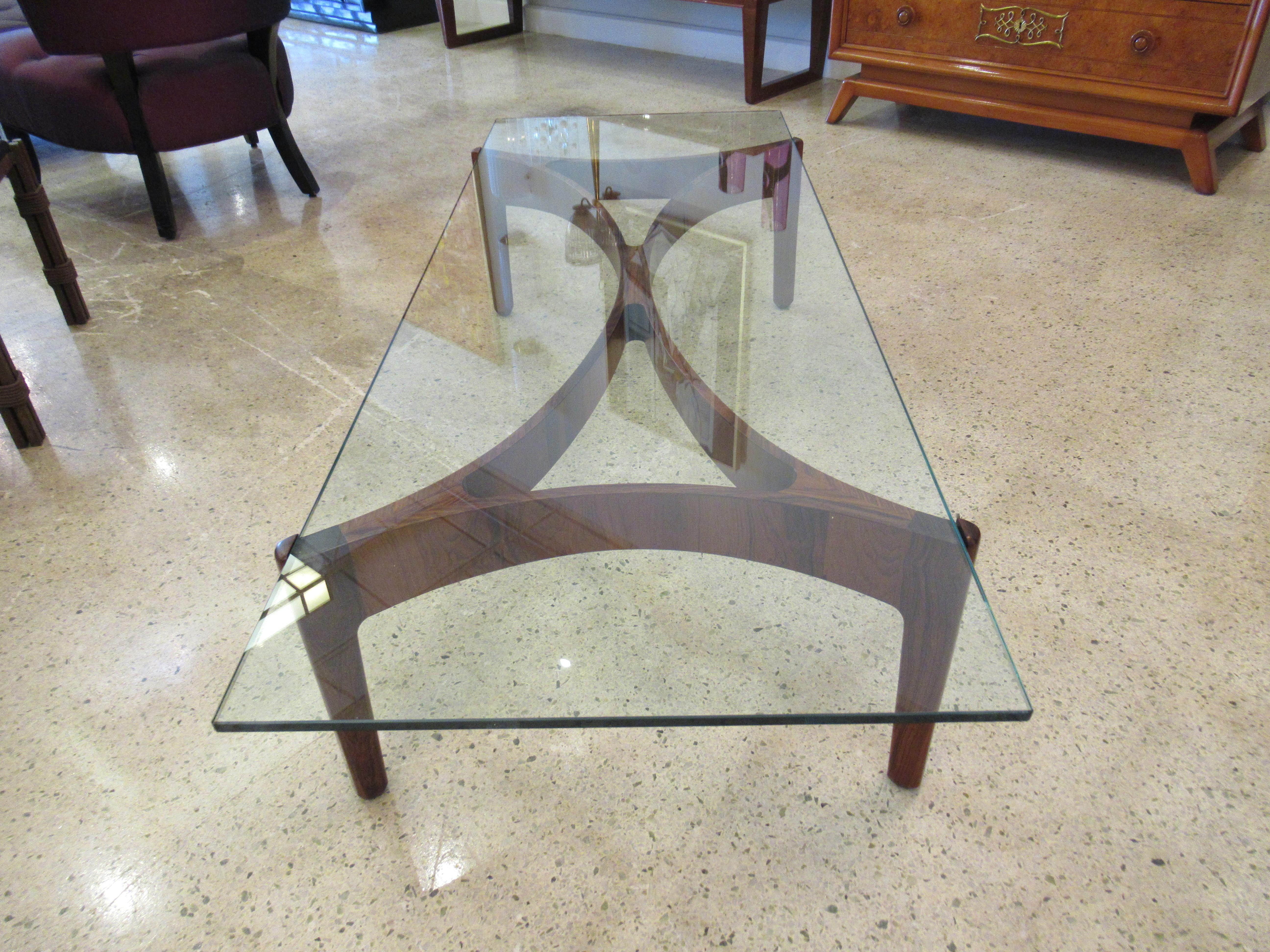 Danish Modern Rosewood and Glass Top Low Table For Sale 3