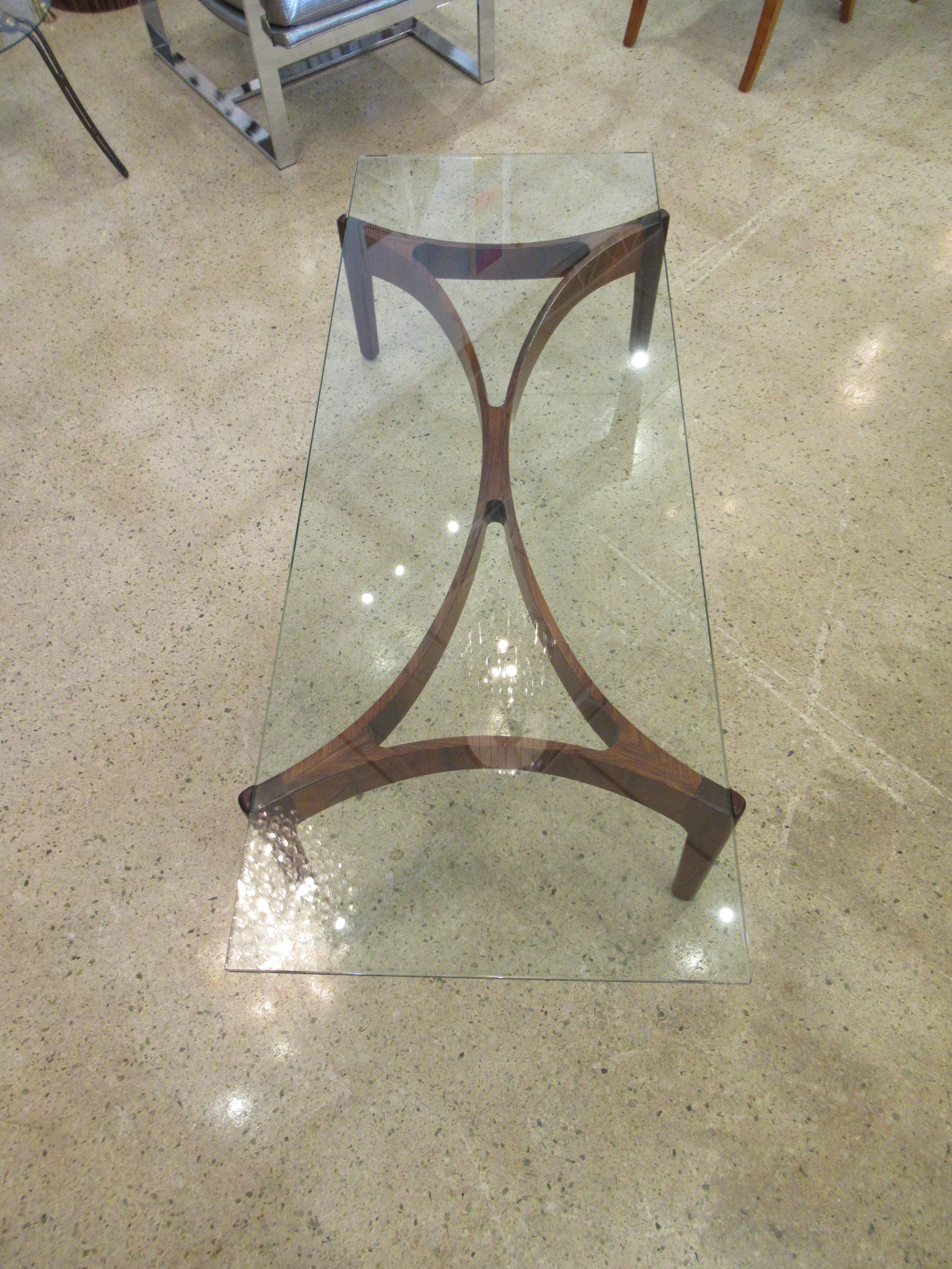 Danish Modern Rosewood and Glass Top Low Table For Sale 4