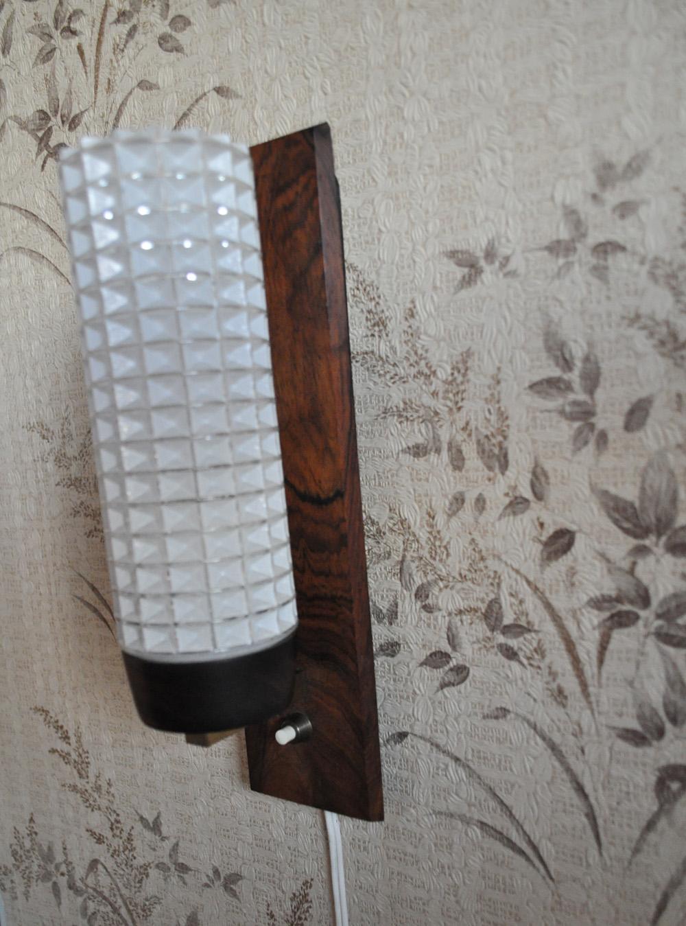 Frosted Danish Modern Rosewood and Glass Wall Sconce from Lyfa For Sale