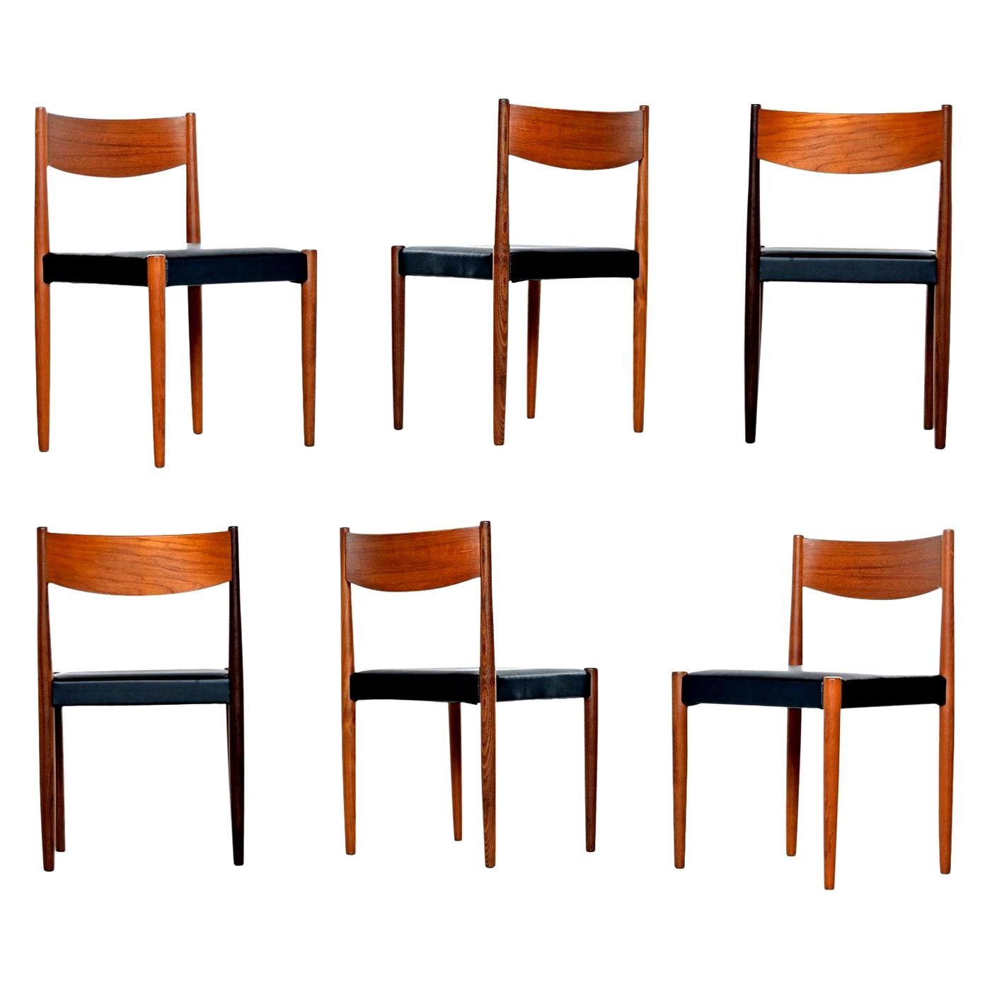Danish Modern Rosewood and Teak Dining Chairs in New Black Vinyl Upholstery