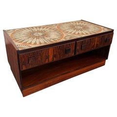 Vintage Danish Modern Rosewood And Tile Side Table Cabinet By Bornholm Møbelfabrik