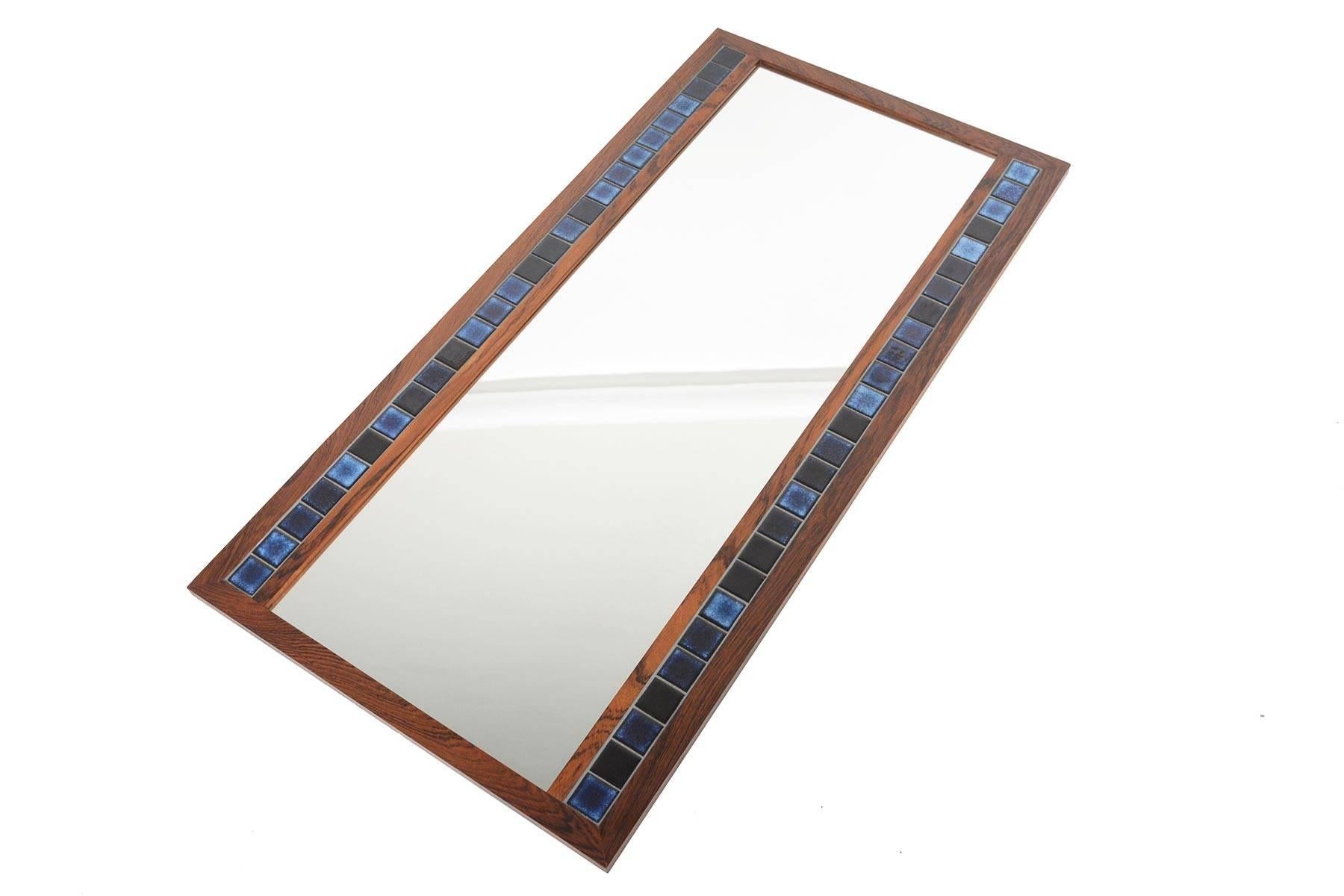 20th Century Danish Modern Rosewood and Tile Wall Mirror