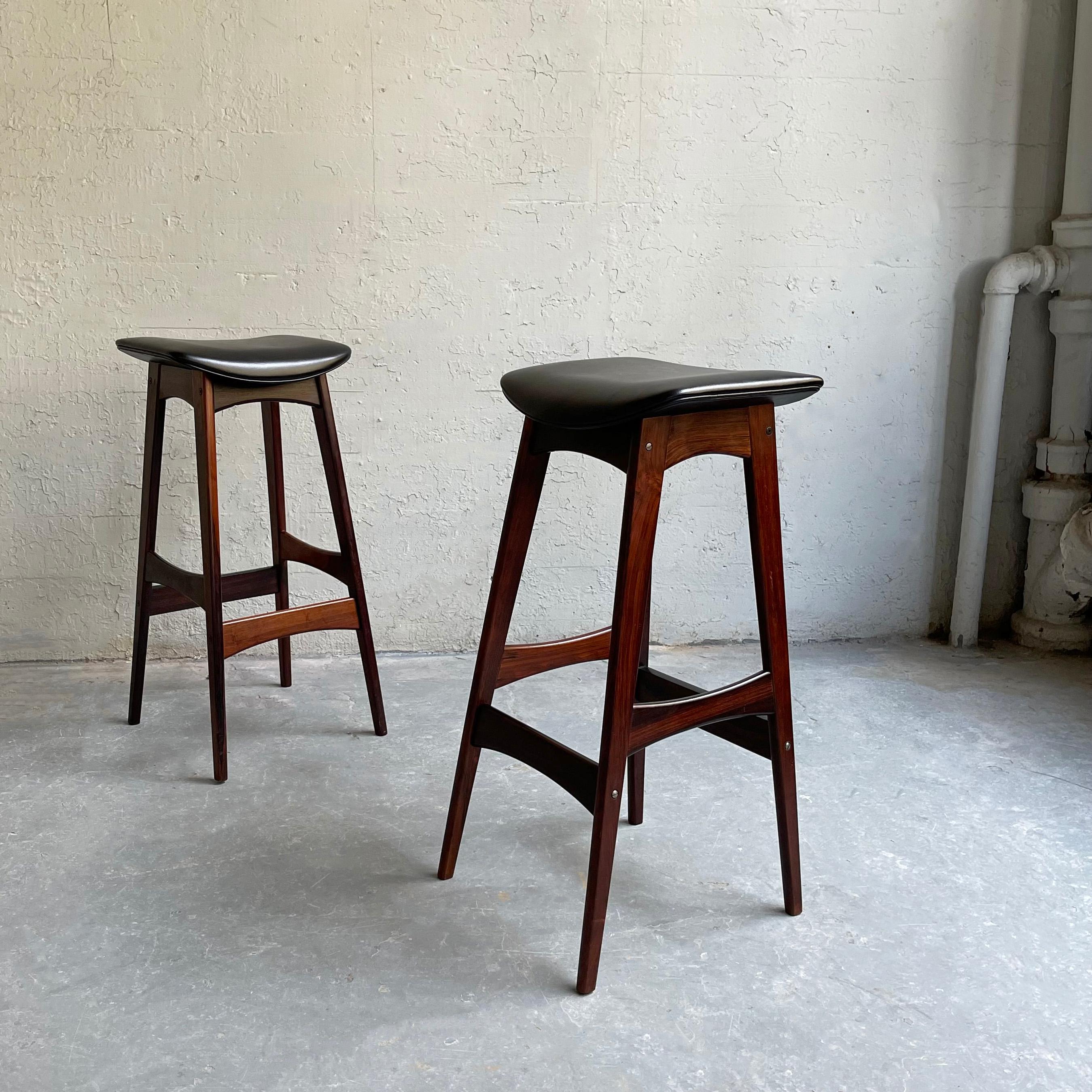Scandinavian Modern Danish Modern Rosewood and Vinyl Bar Stools by Johannes Andersen