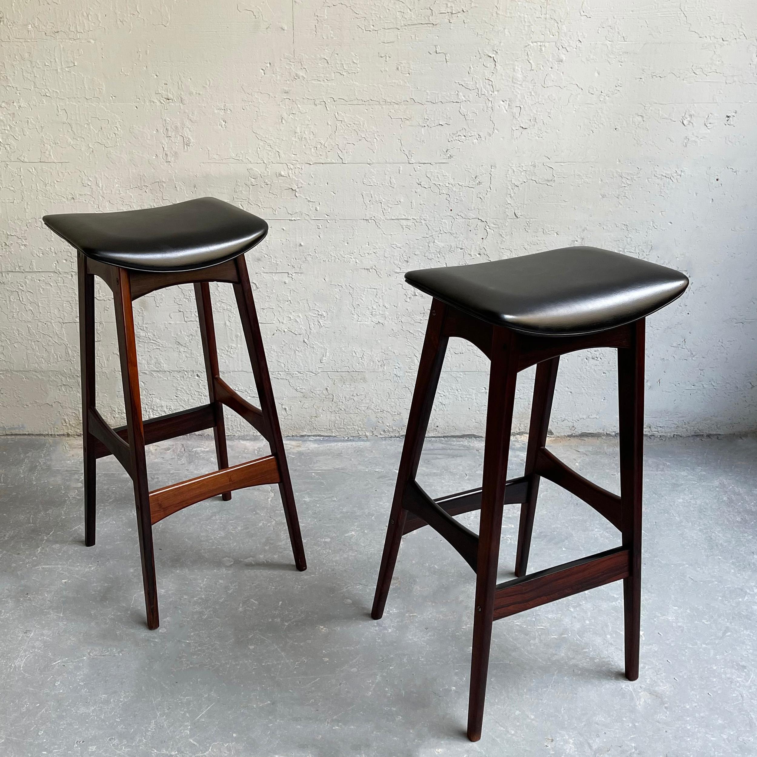 20th Century Danish Modern Rosewood and Vinyl Bar Stools by Johannes Andersen For Sale