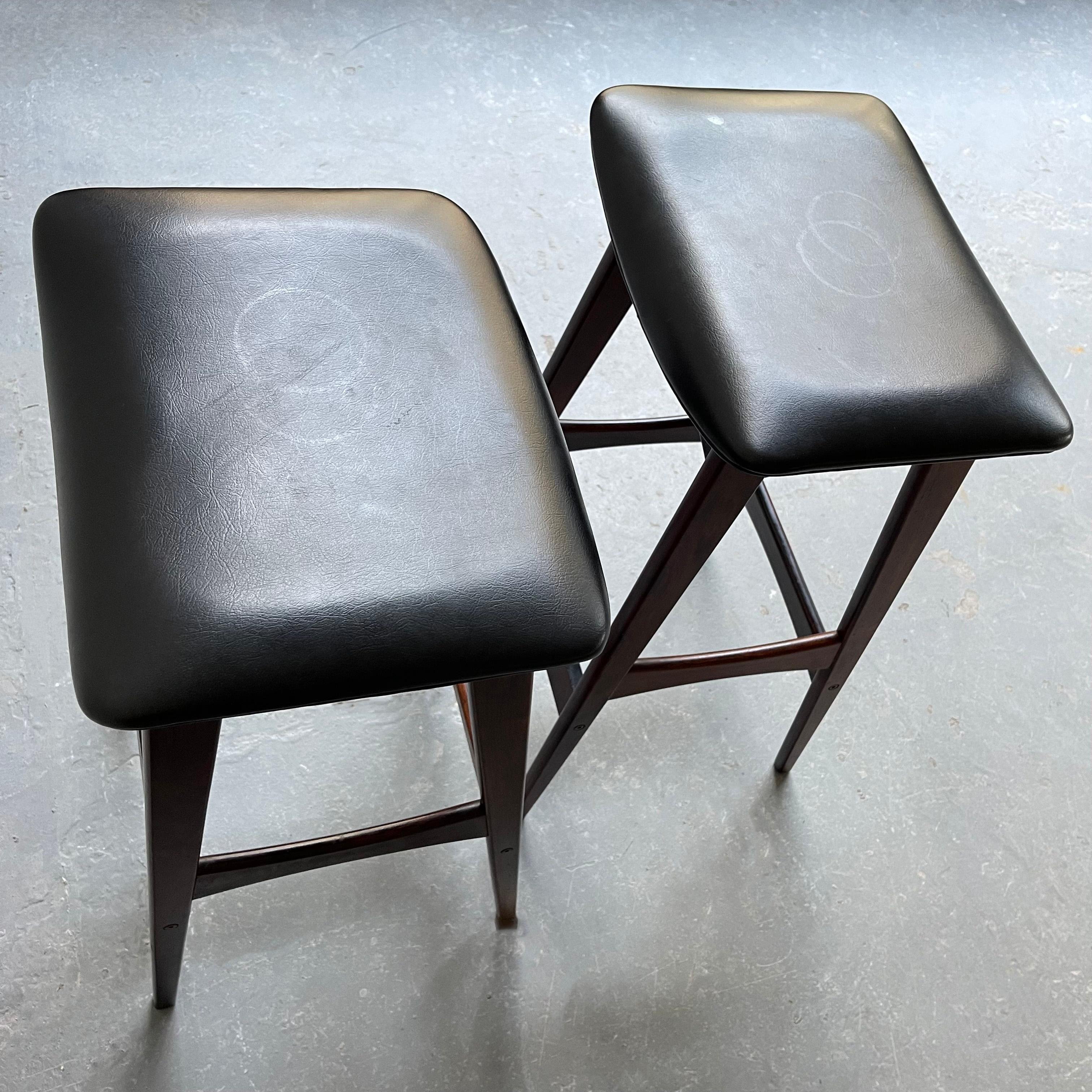 Danish Modern Rosewood and Vinyl Bar Stools by Johannes Andersen 1