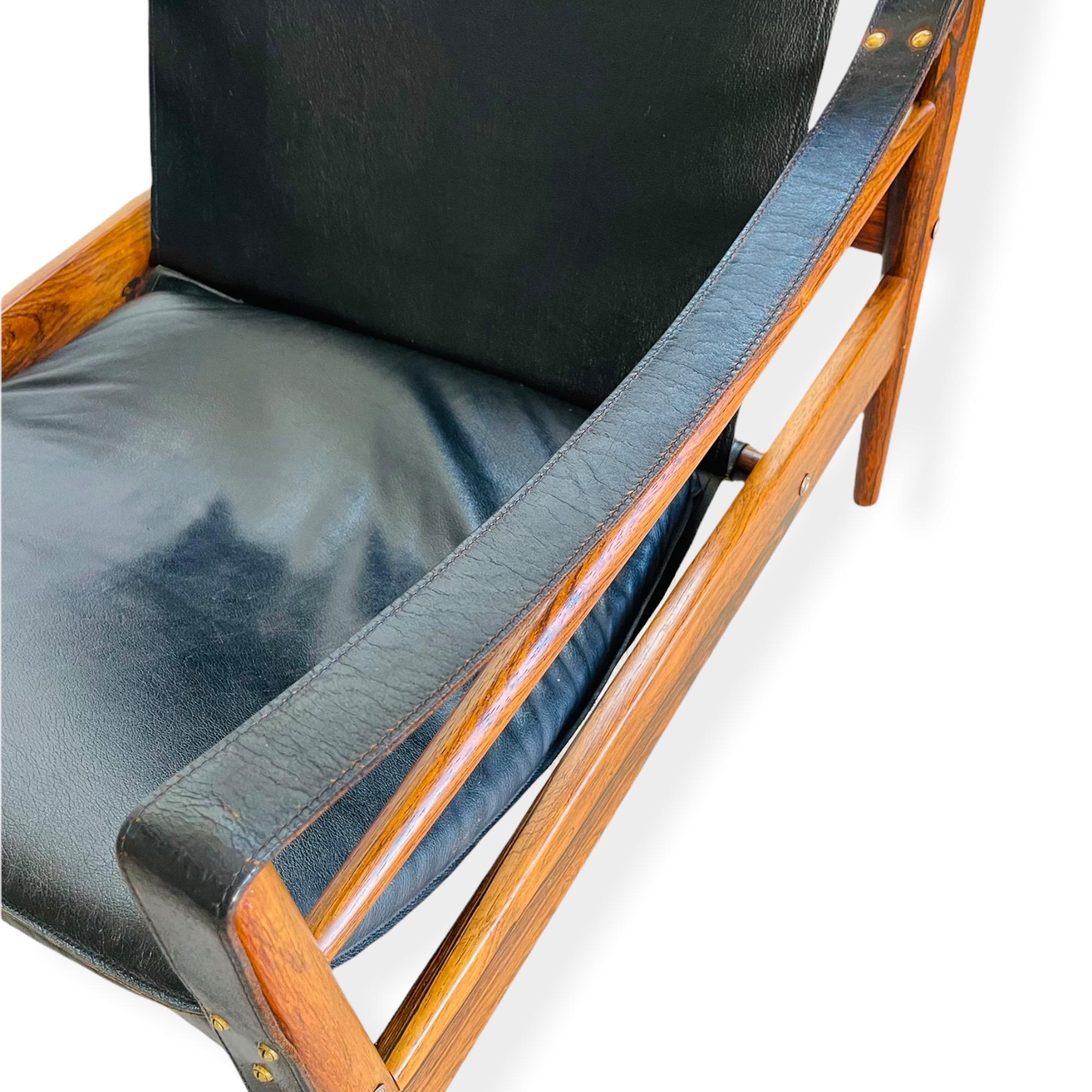 Danish Modern Rosewood Antelope Safari Leather Chair by Hans Olsen 4