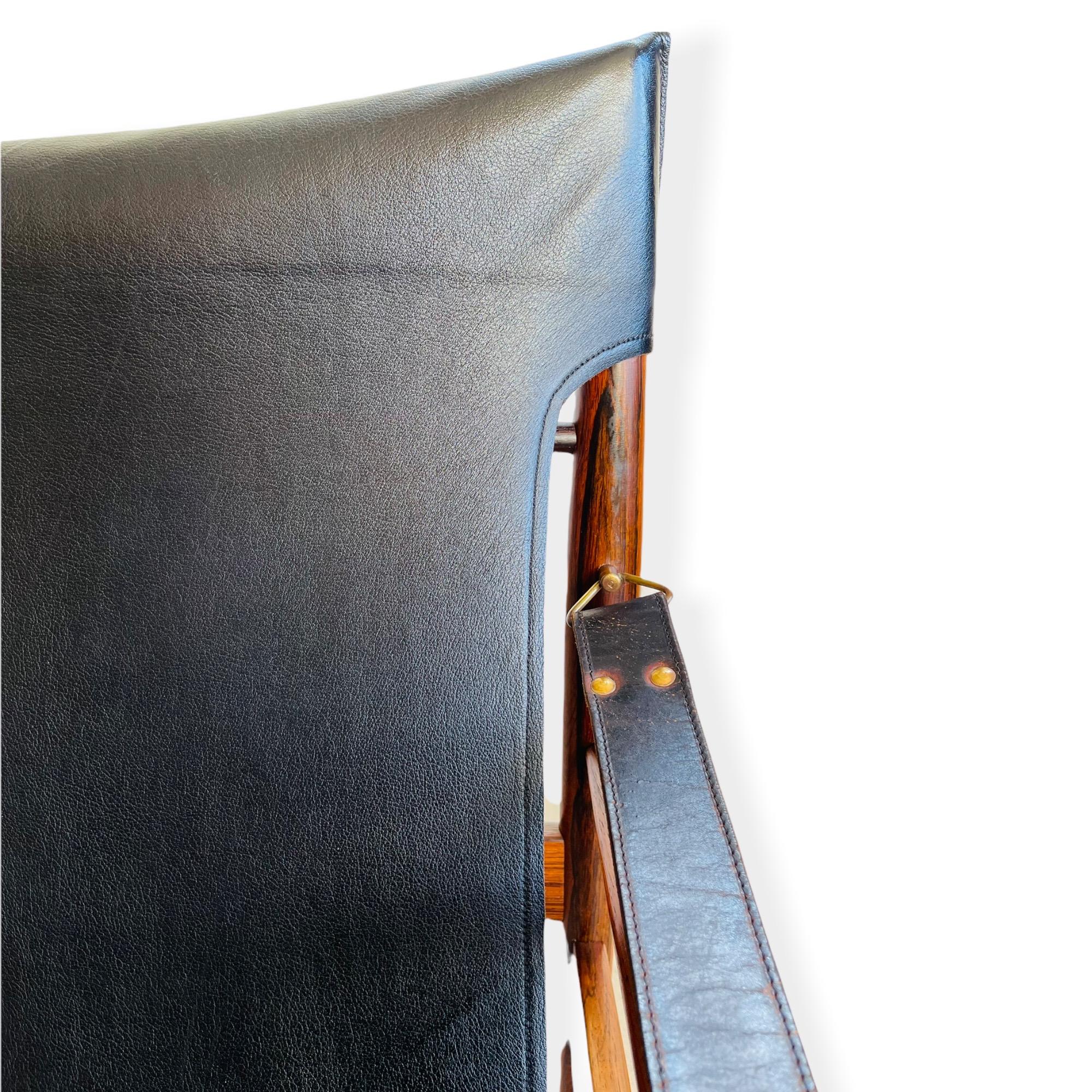 Danish Modern Rosewood Antelope Safari Leather Chair by Hans Olsen 5
