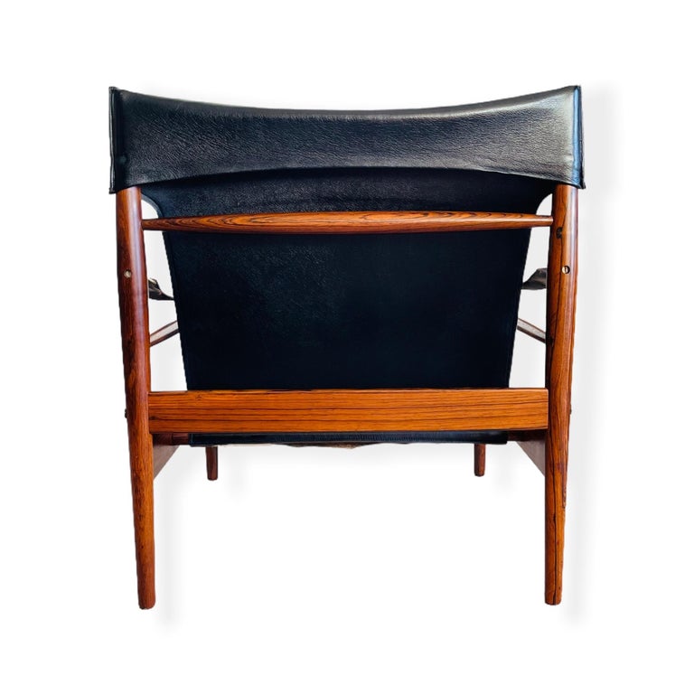 Danish Modern Rosewood Antelope Safari Leather Chair by Hans Olsen In Good Condition For Sale In Brooklyn, NY