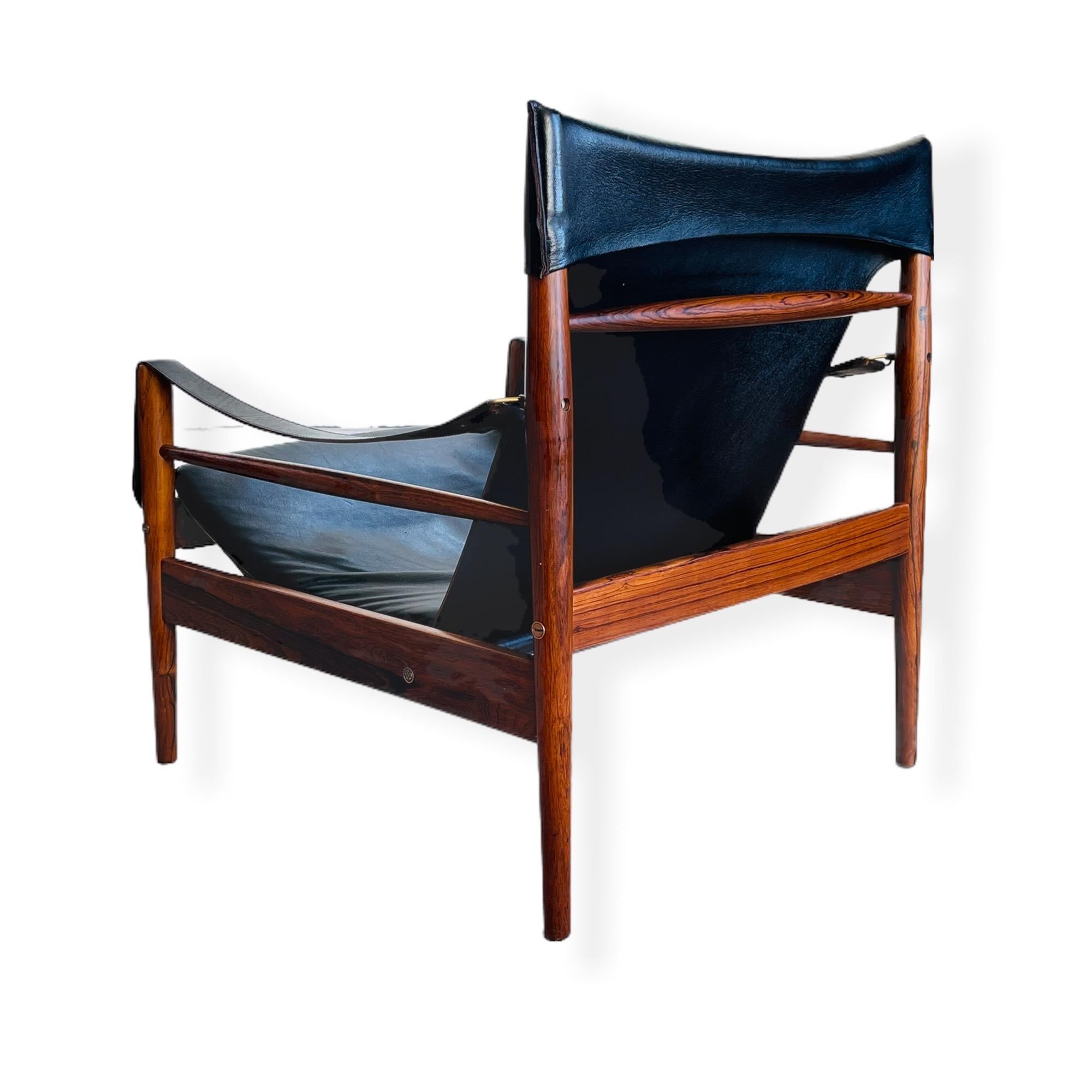 Danish Modern Rosewood Antelope Safari Leather Chair by Hans Olsen In Good Condition In Brooklyn, NY