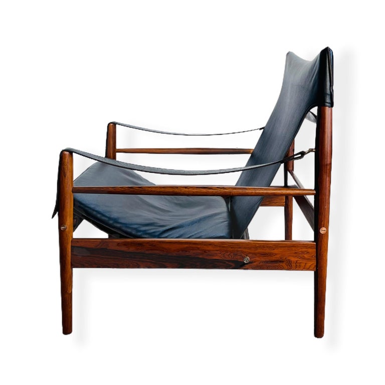 Danish Modern Rosewood Antelope Safari Leather Chair by Hans Olsen For Sale 1