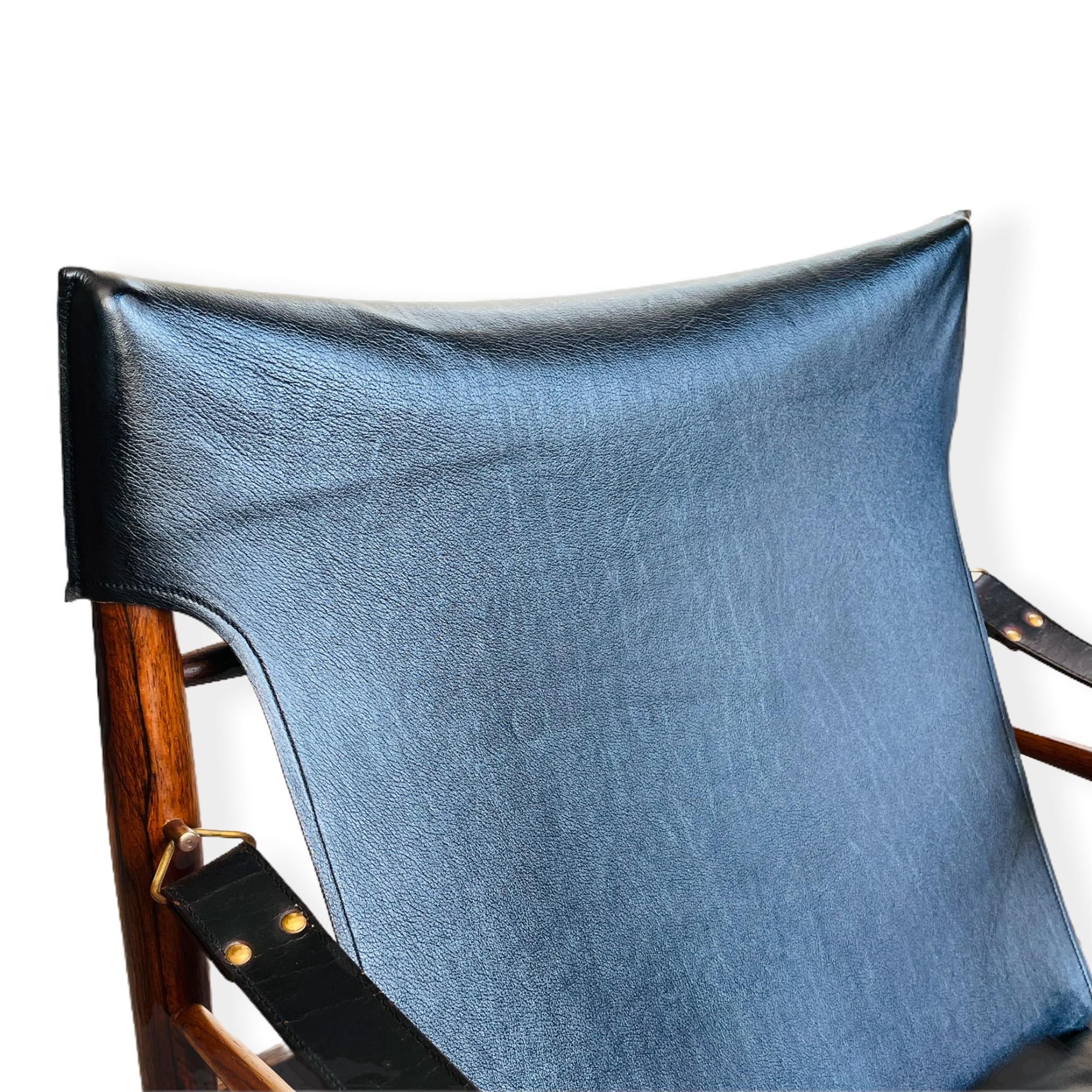 Danish Modern Rosewood Antelope Safari Leather Chair by Hans Olsen 1