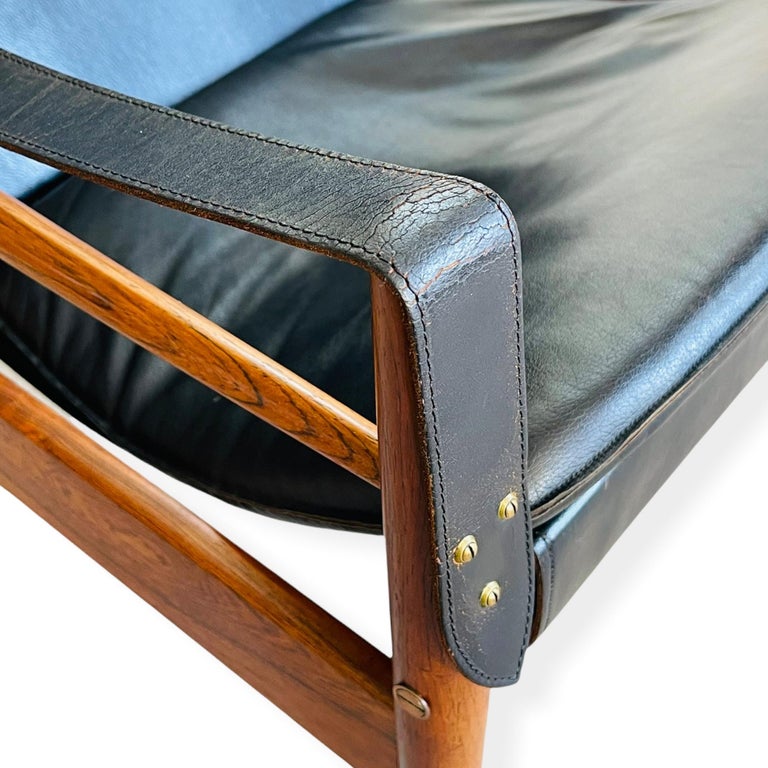 Danish Modern Rosewood Antelope Safari Leather Chair by Hans Olsen For Sale 3