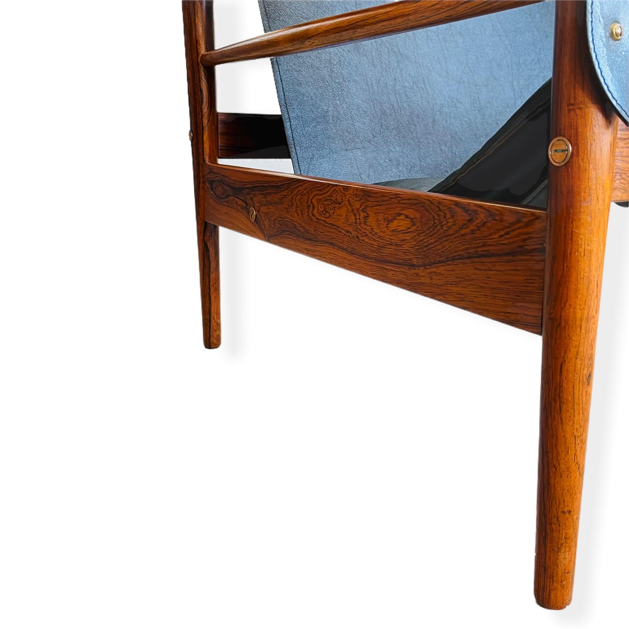 Danish Modern Rosewood Antelope Safari Leather Chair by Hans Olsen 3