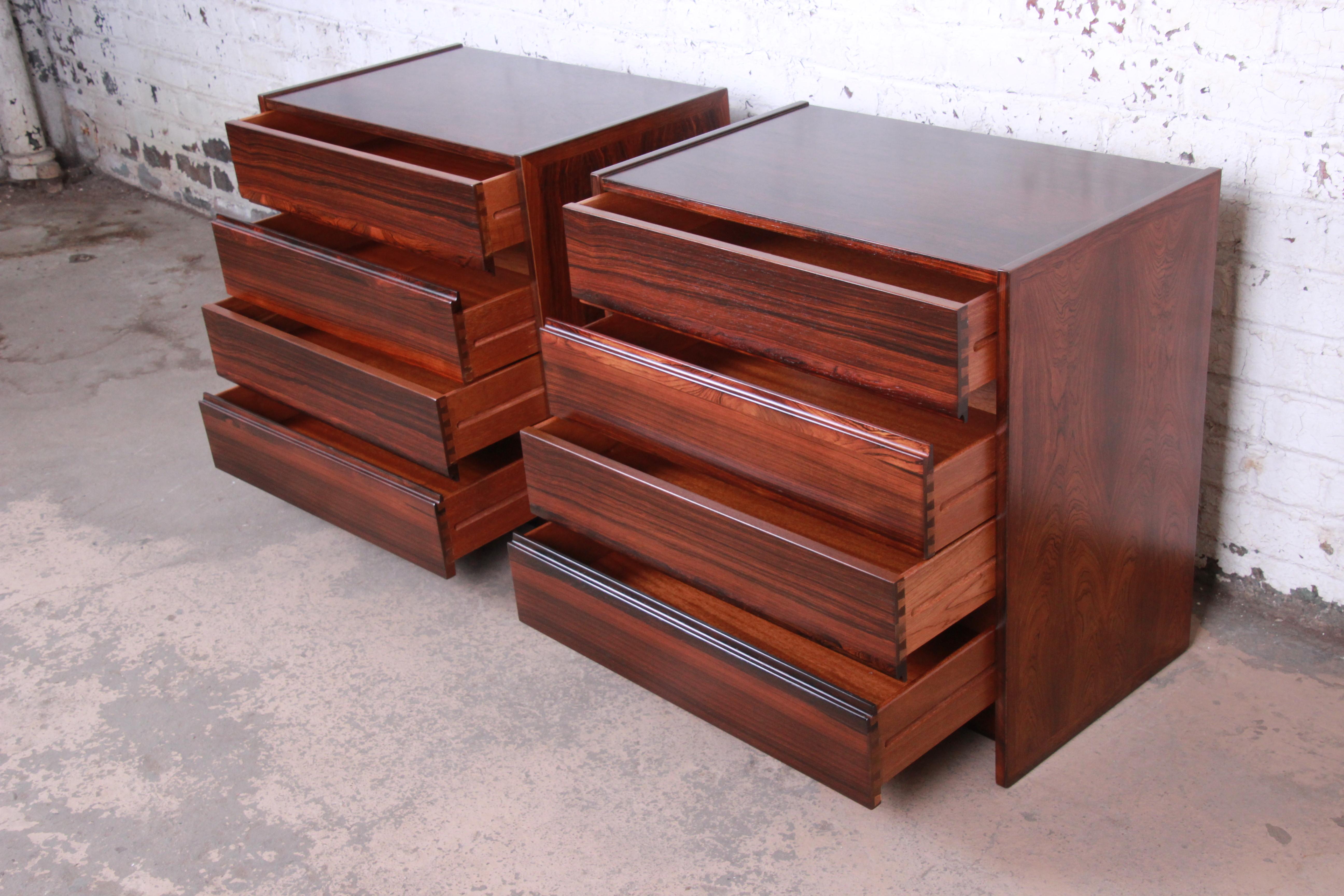 Danish Modern Rosewood Bachelor Chests or Large Nightstands, Newly Restored 7